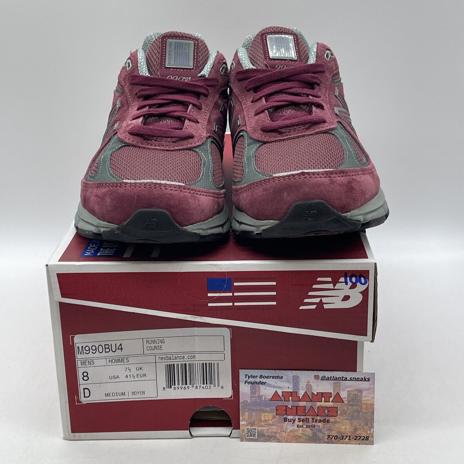 Size 8 - New Balance 990v4 Made In USA Burgundy Suede Grey Leather (M990BU4)