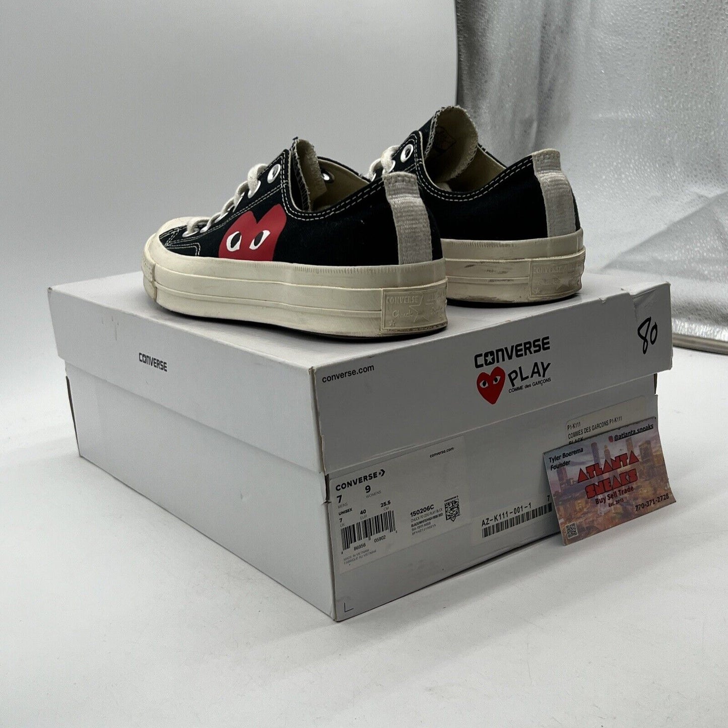 Size 7 - Converse Comme des Garçons Play x Chuck 70 2015 Low Black (150206C)