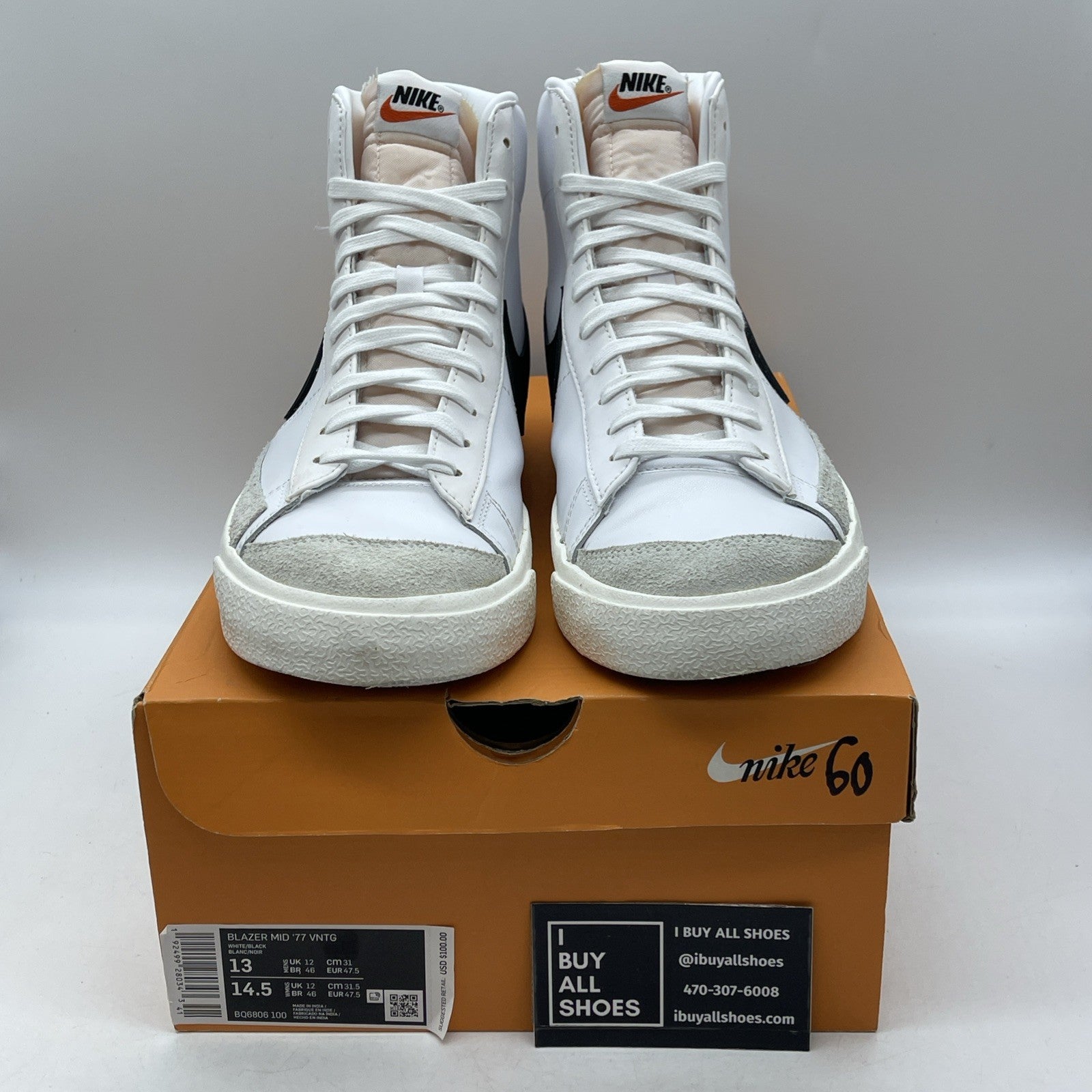 Size 13 - Nike Blazer Mid 77 Vintage White Black 2019 (BQ6806-100)