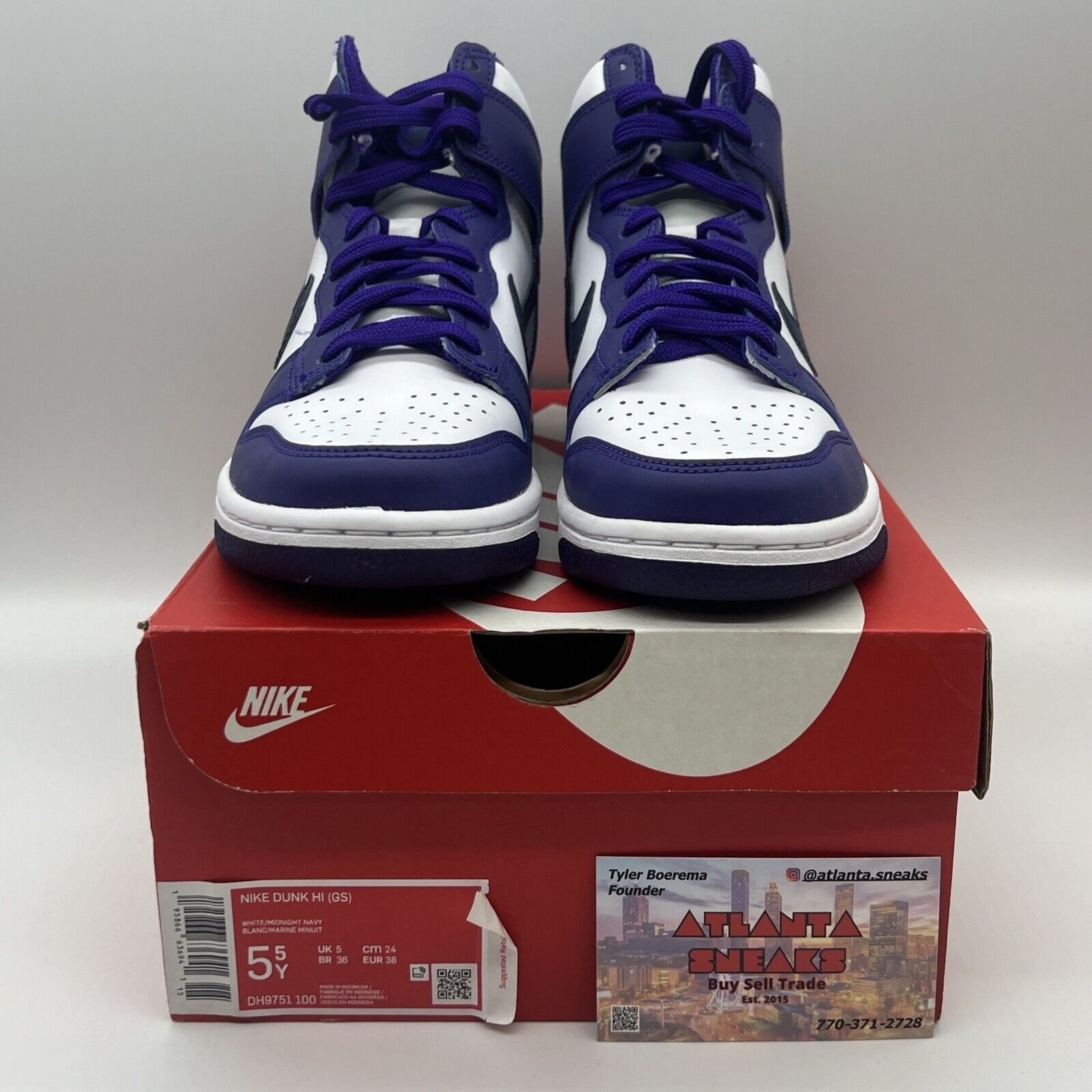 Size 5 - Nike Dunk High White/Midnight Navy