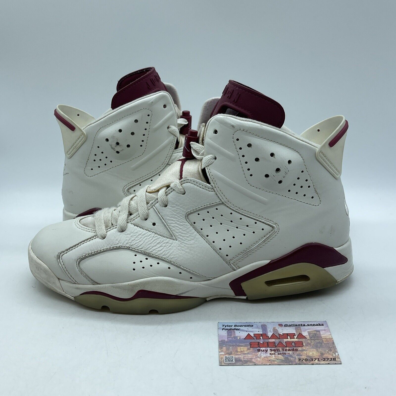 Size 10.5 - Air Jordan 6 Retro 2015 Maroon White Burgundy Leather (384664-116)