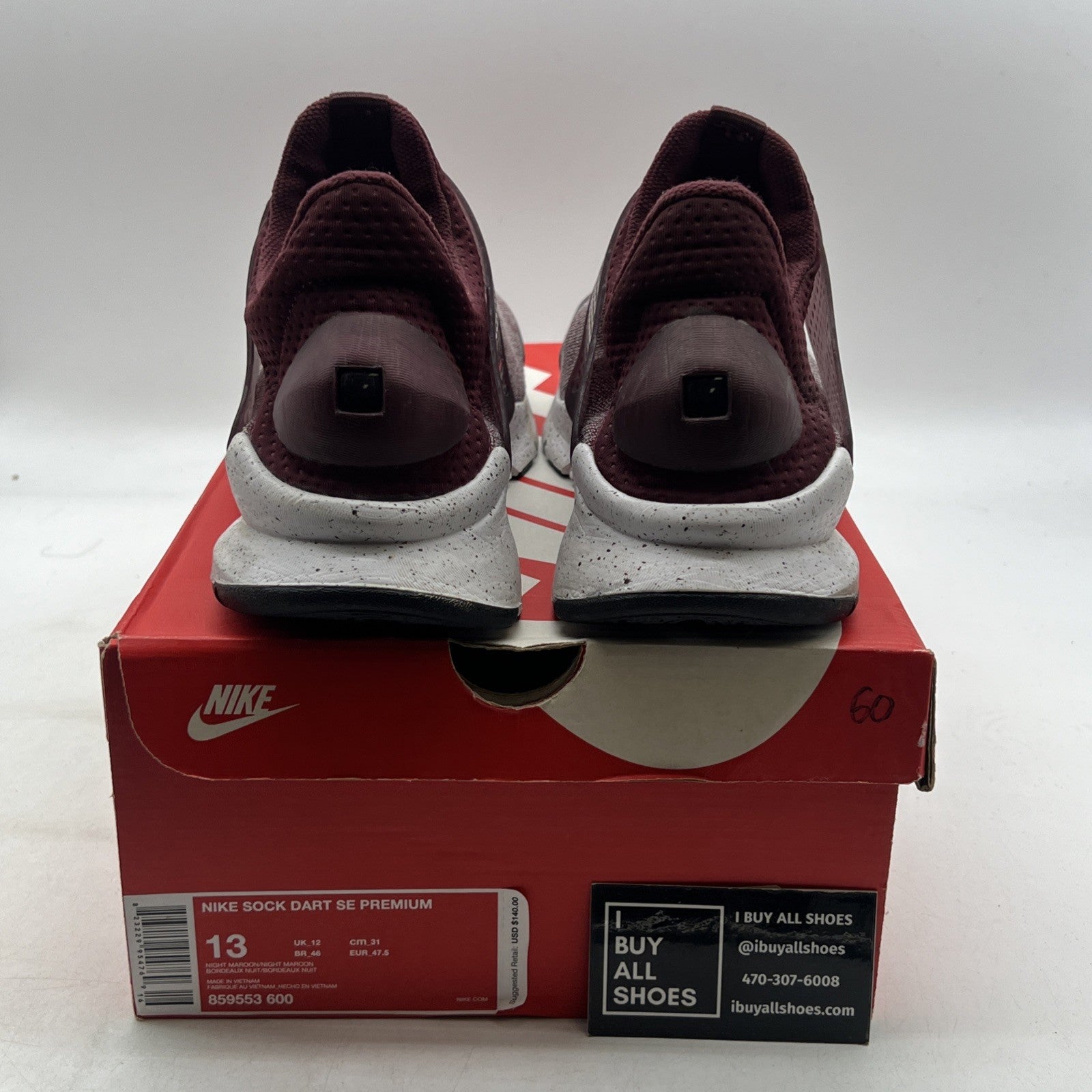 Size 13 - Nike Sock Dart SE Premium Night Maroon (859553-600)