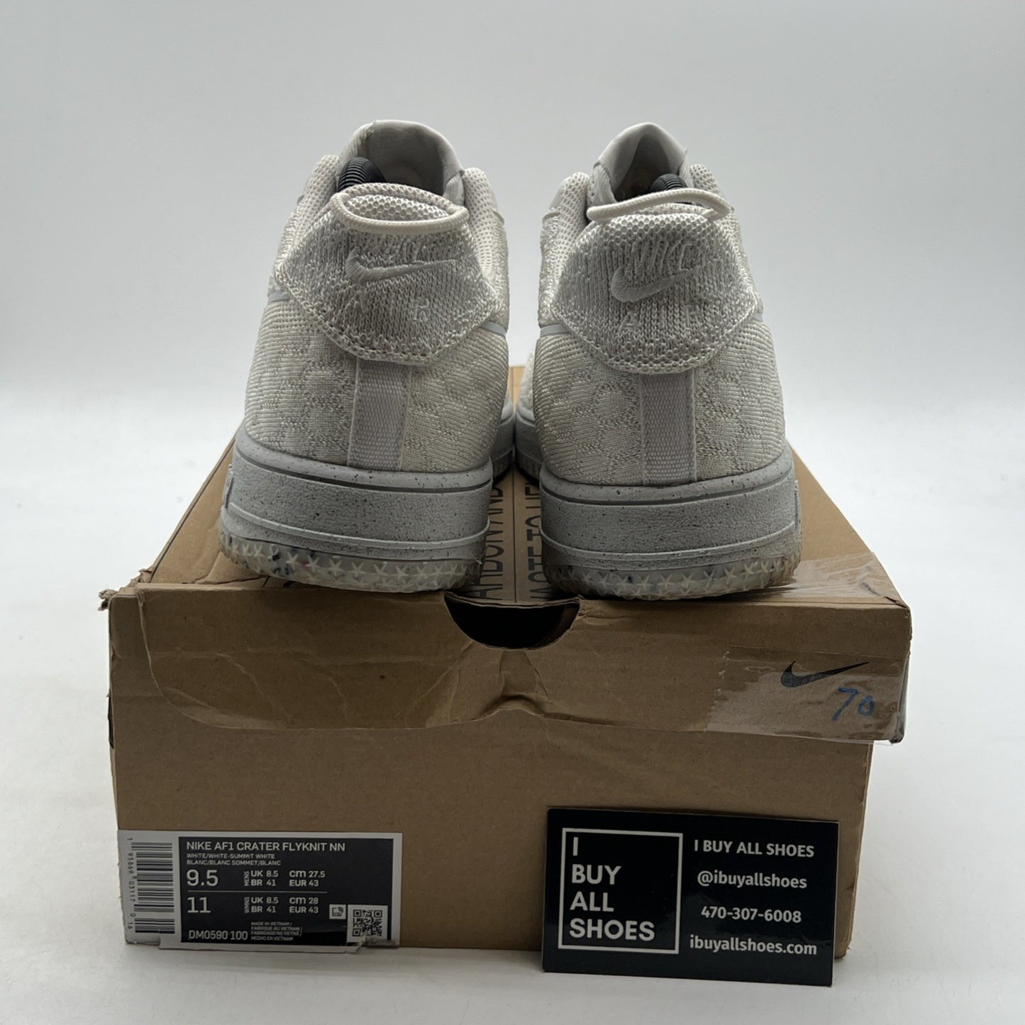Size 9.5 - Nike Air Force 1 Crater Flyknit Next Nature Triple White (DM0590-100)