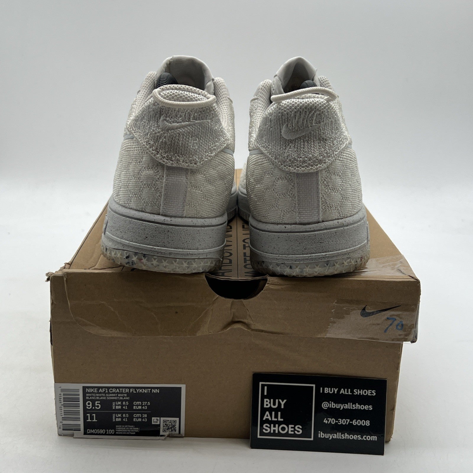 Size 9.5 - Nike Air Force 1 Crater Flyknit Next Nature Triple White (DM0590-100)