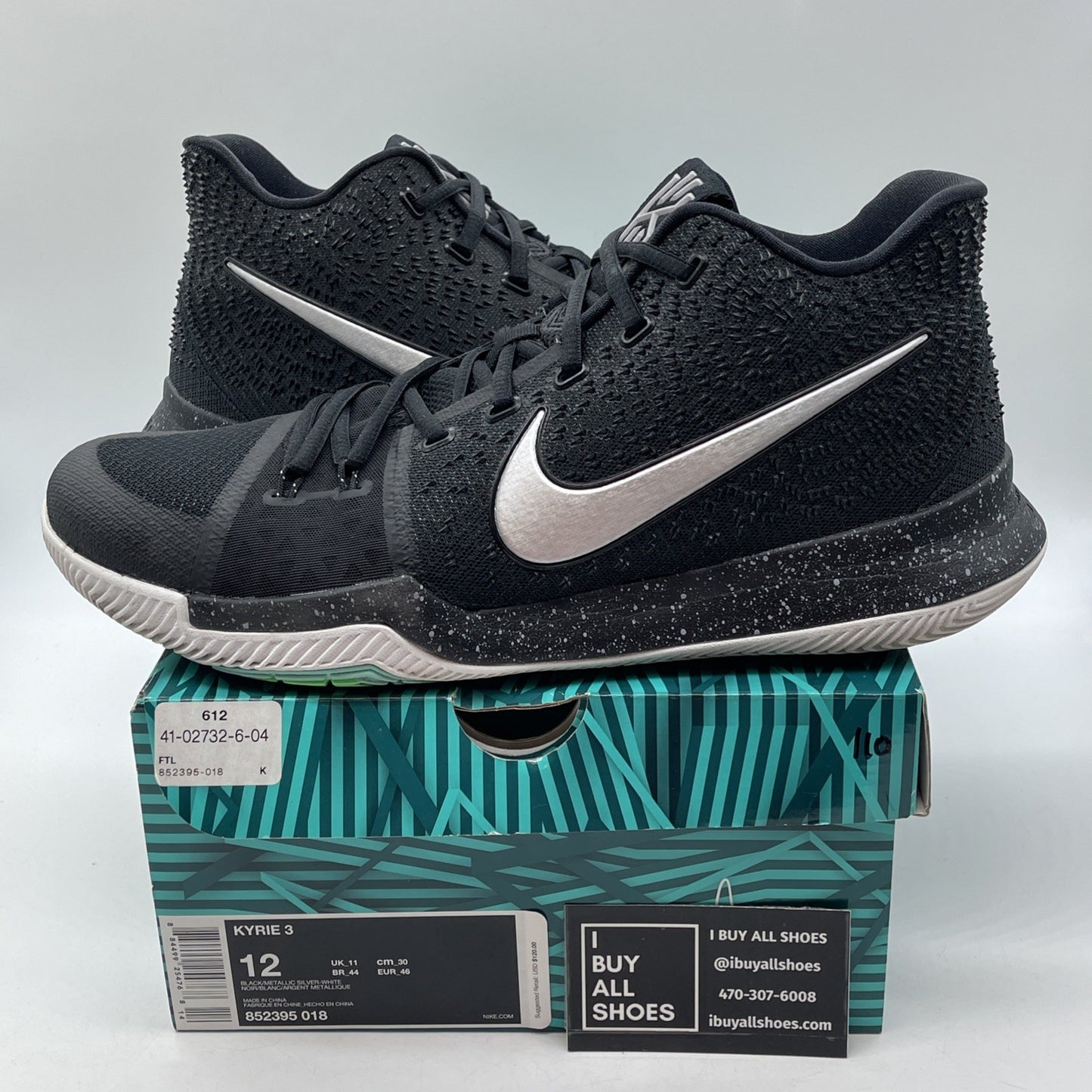 Size 12 - Nike Kyrie 3 Black Ice Grey Suede White Leather (852395-018)