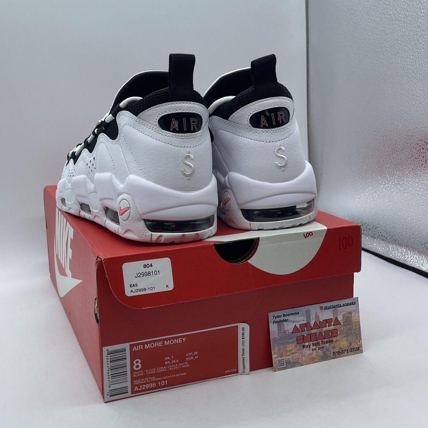 Size 8 - Nike Air More Money Piggy Bank Pink White Leather (AJ2998-101)