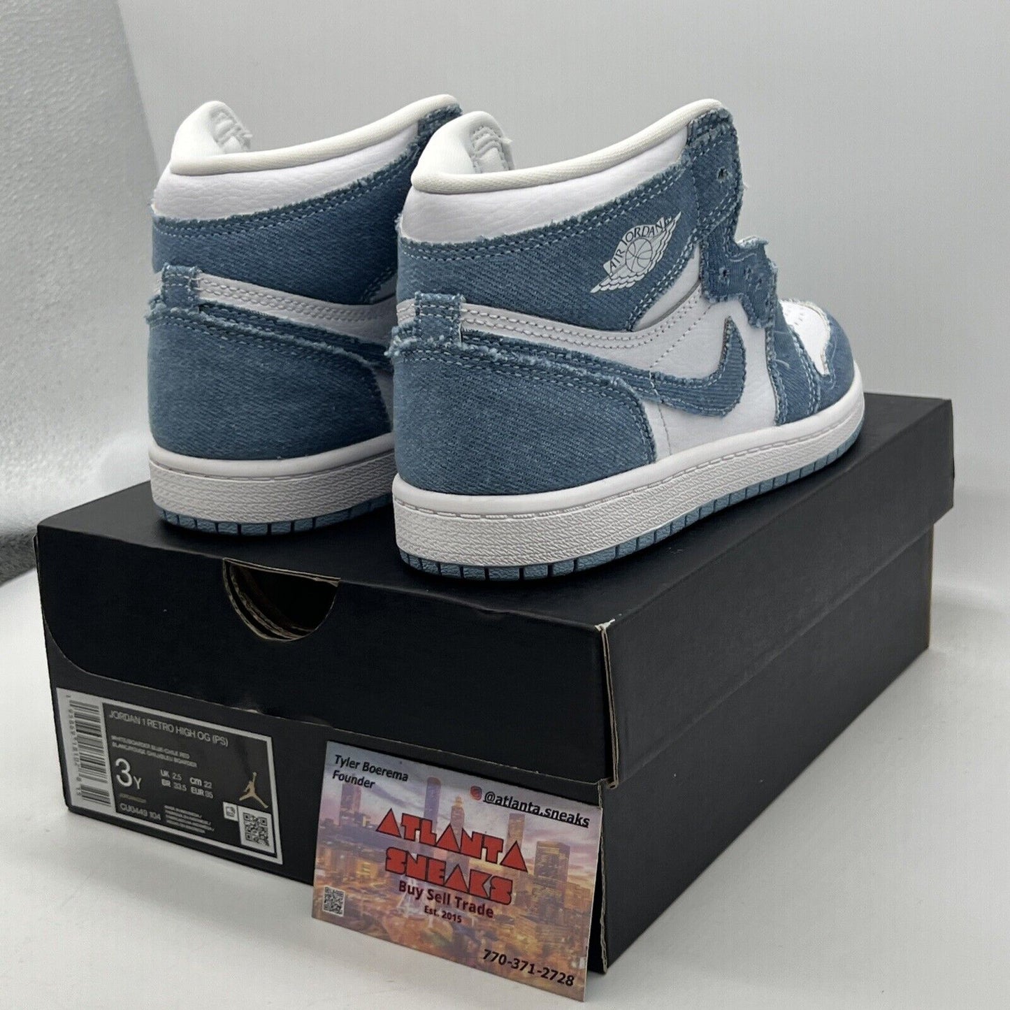 Nike Air Jordan 1 High Denim White Youth Size 3 White Leather (CU0449-104)