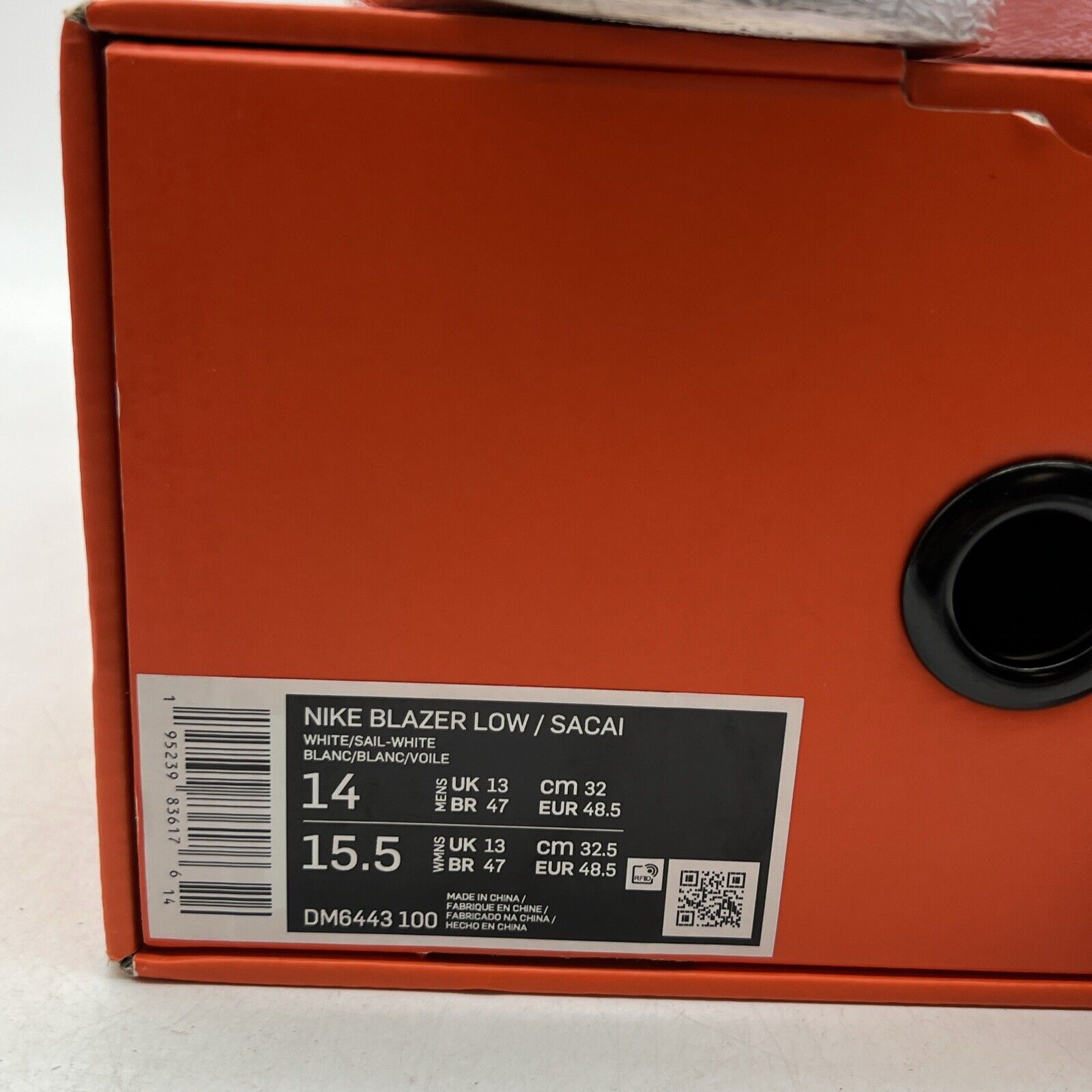 Size 14 - Nike sacai x Blazer Low White Patent (DM6443-100)