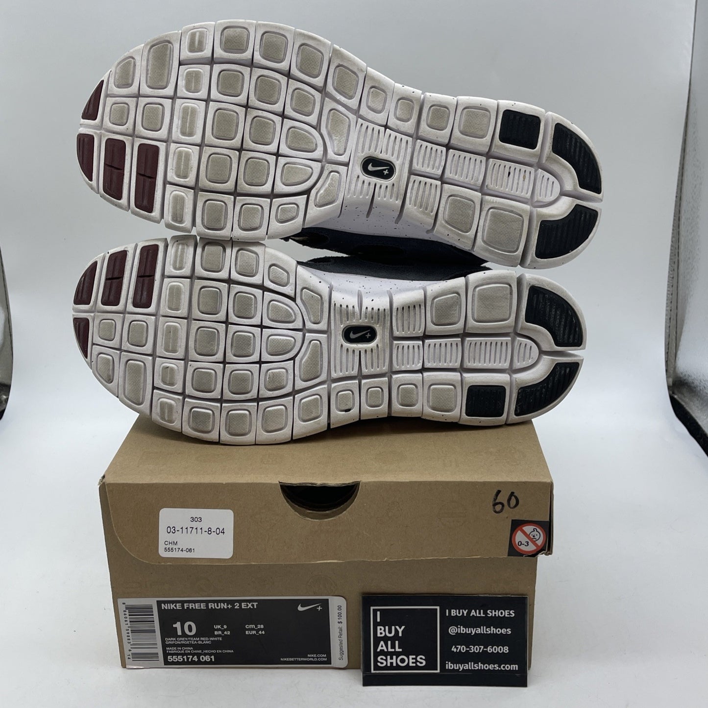 Size 10 - Nike Free Run 2 gray and crimsom red (555174-061)