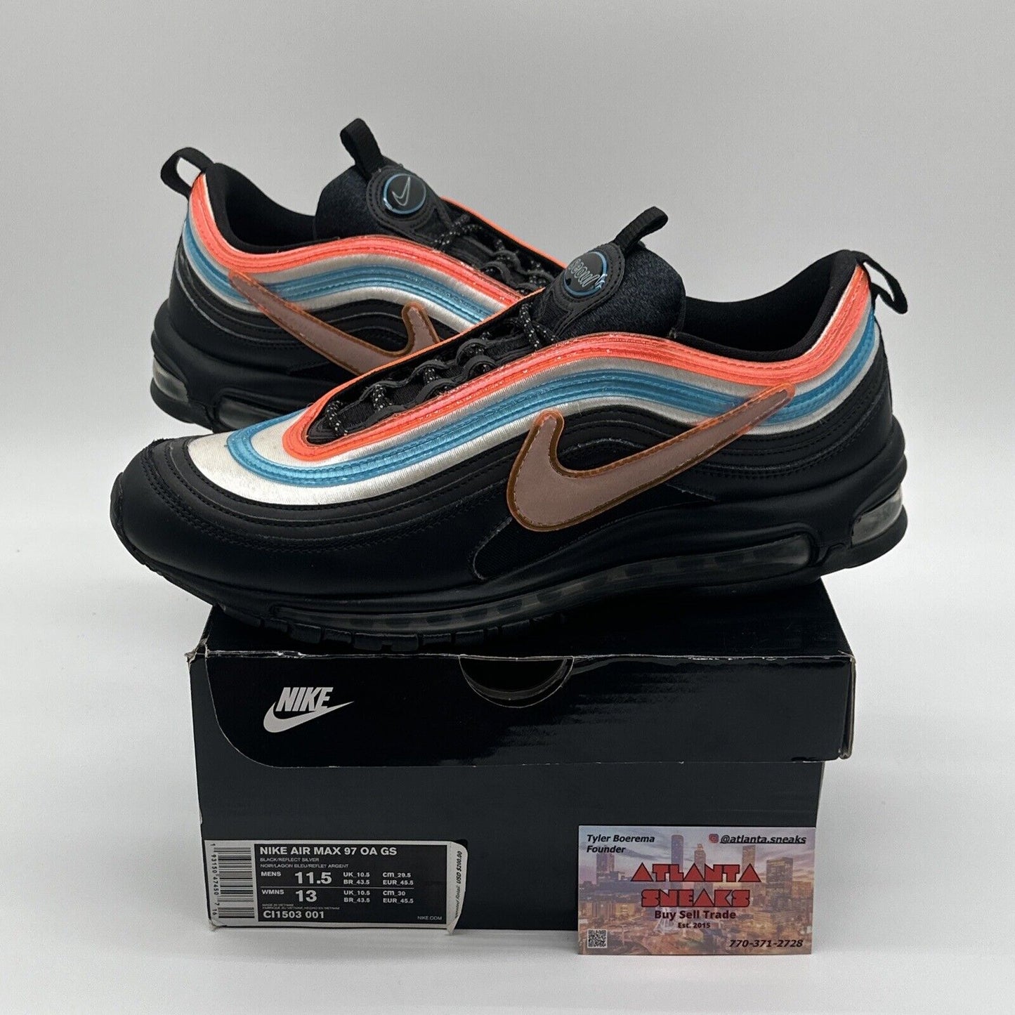 Size 11.5 -  Nike Air Max 97 Low On Air: Neon Seoul Black Blue Orange Premium OG