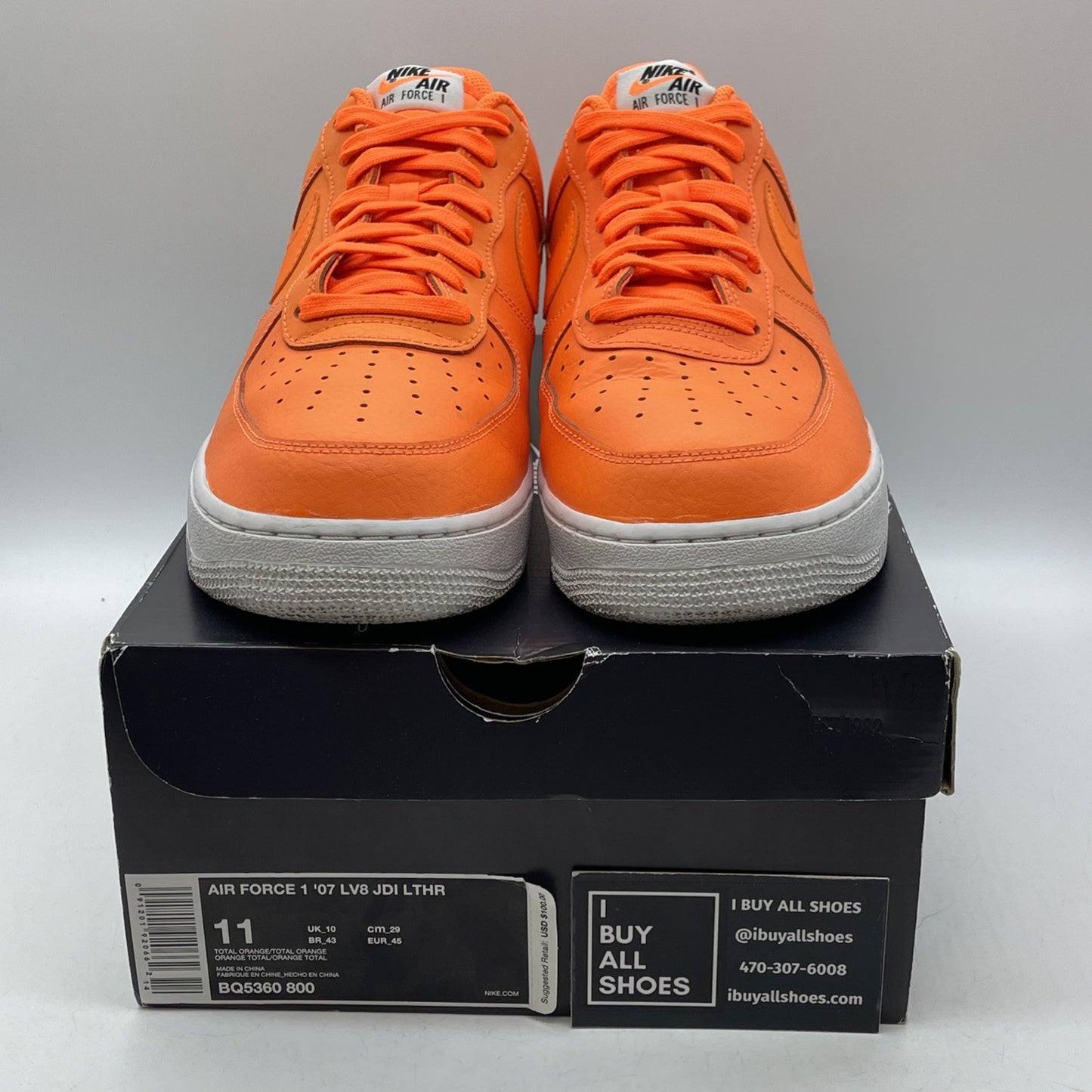 Size 11 - Nike Air Force 1 Low Total Orange White Leather (BQ5360-800)