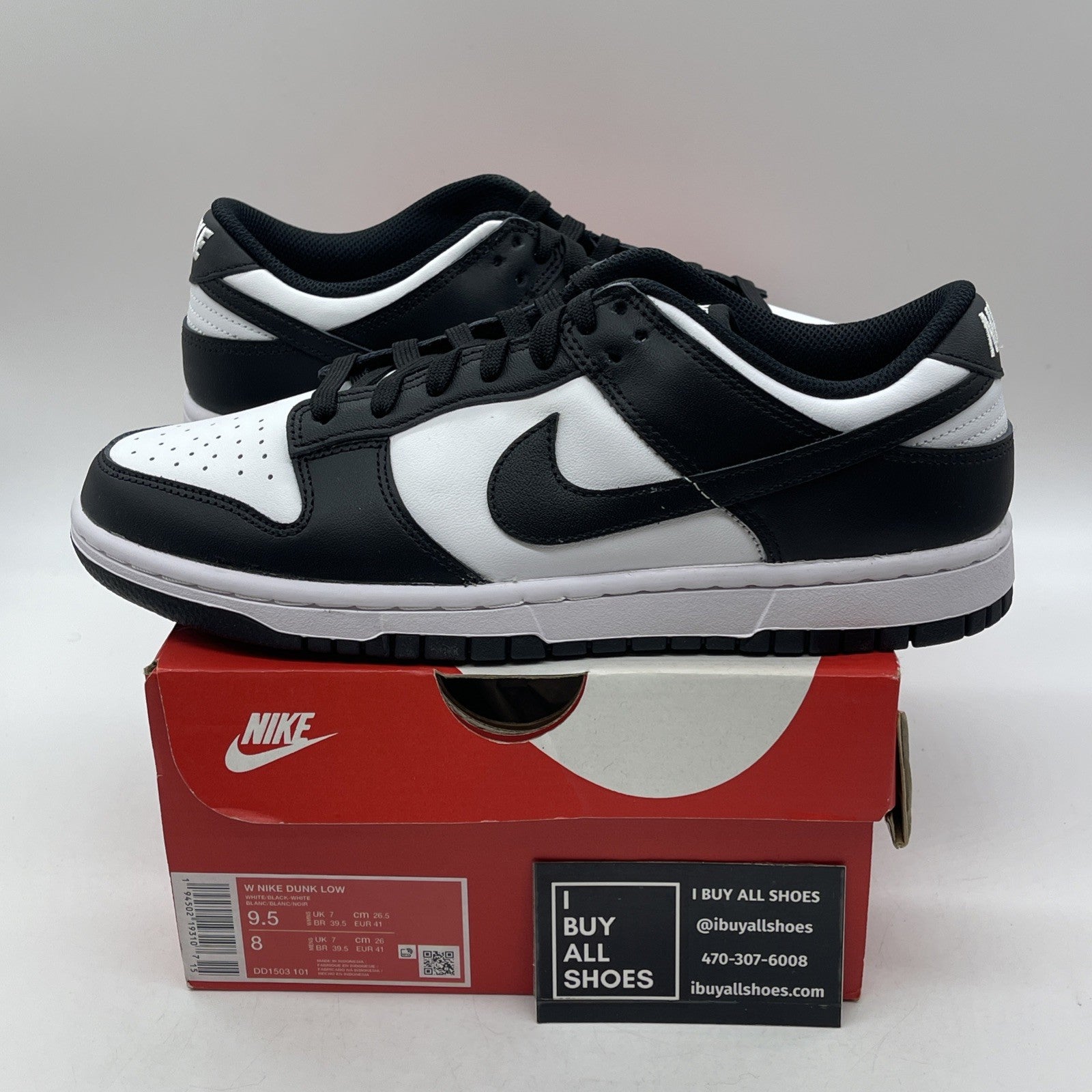 Size 9.5W - Nike Dunk Low Black White Leather (DD1503-101)