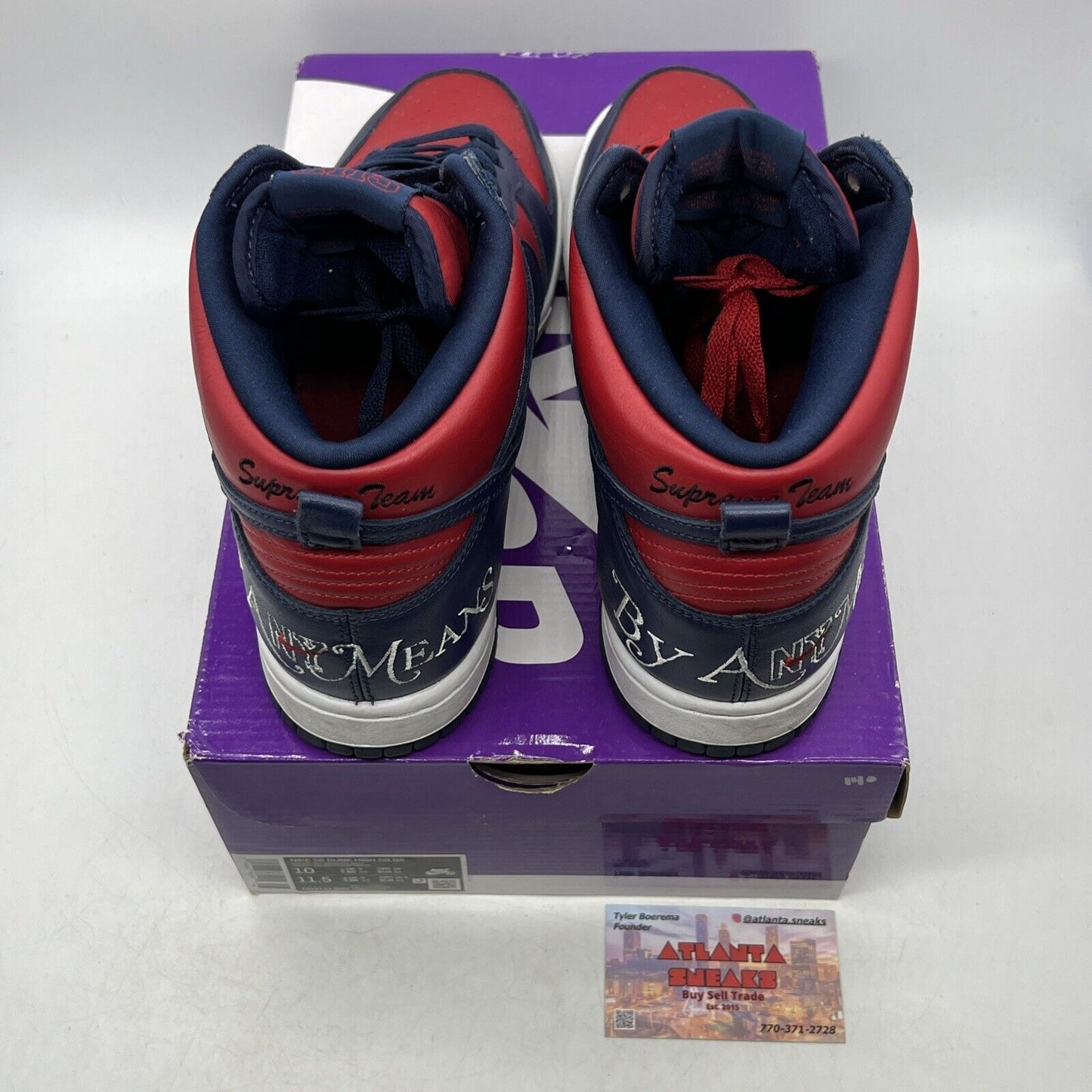 Size 10 - Nike Dunk High SB x Supreme By Any Means Red Navy Leather (DN3741-600)