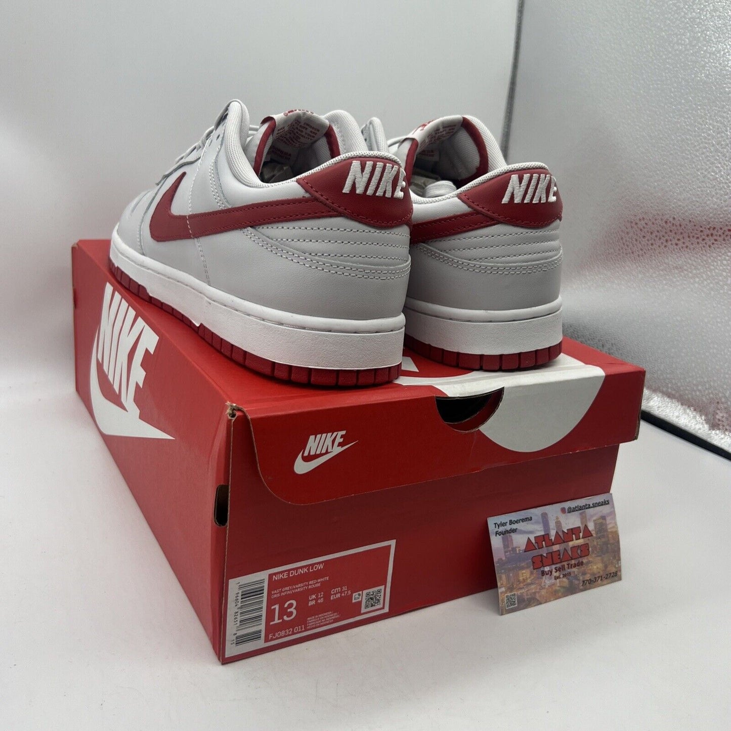 Size 13 - Nike Dunk Low Vast Grey Varsity Red Brand New Og All DS Leather