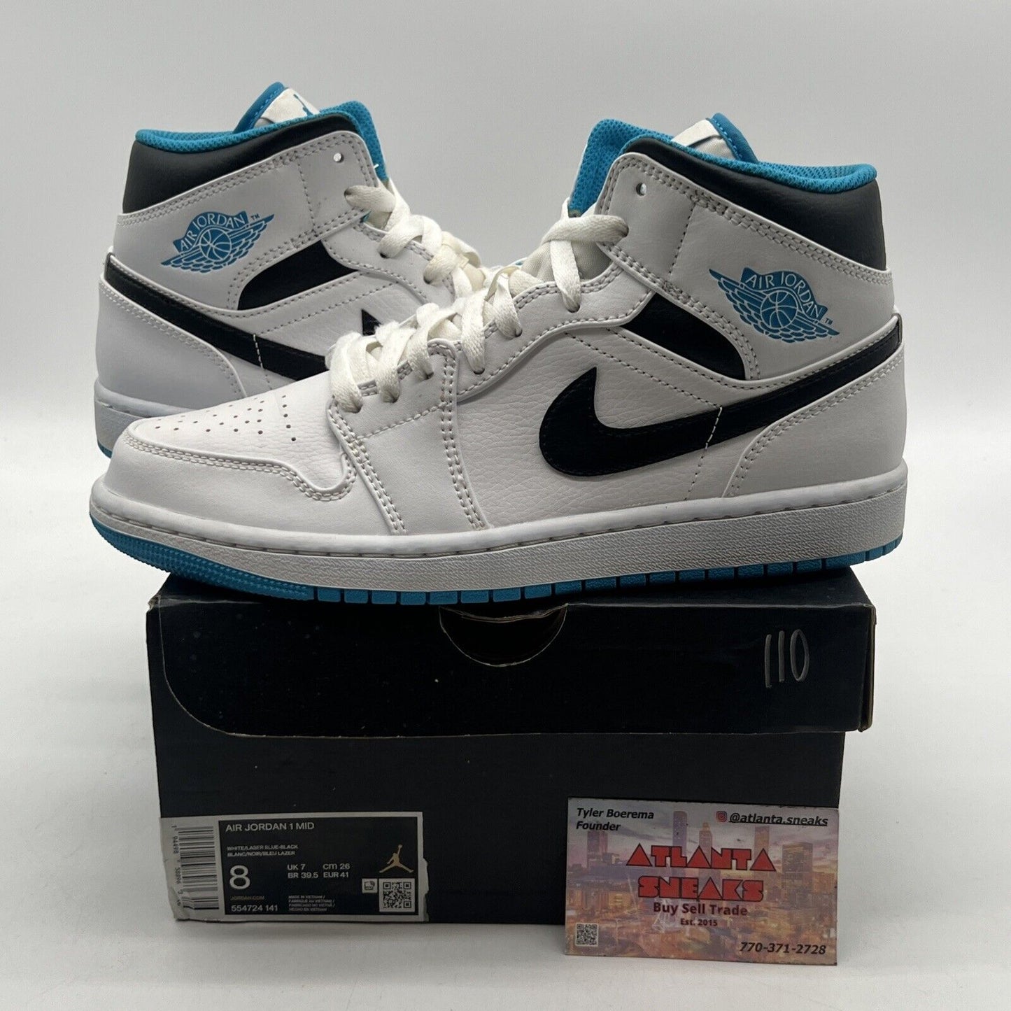 Size 8 - Air Jordan 1 Mid Laser Blue White Black Leather (554724-141)