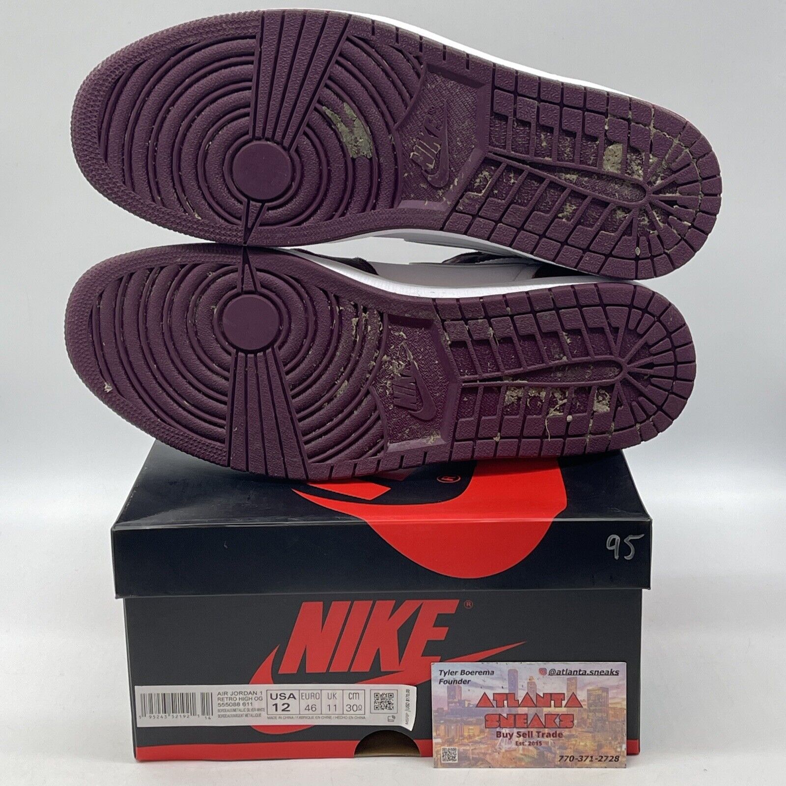 Size 12 - Jordan 1 Retro High OG Bordeaux Burgundy White Leather (555088-611)