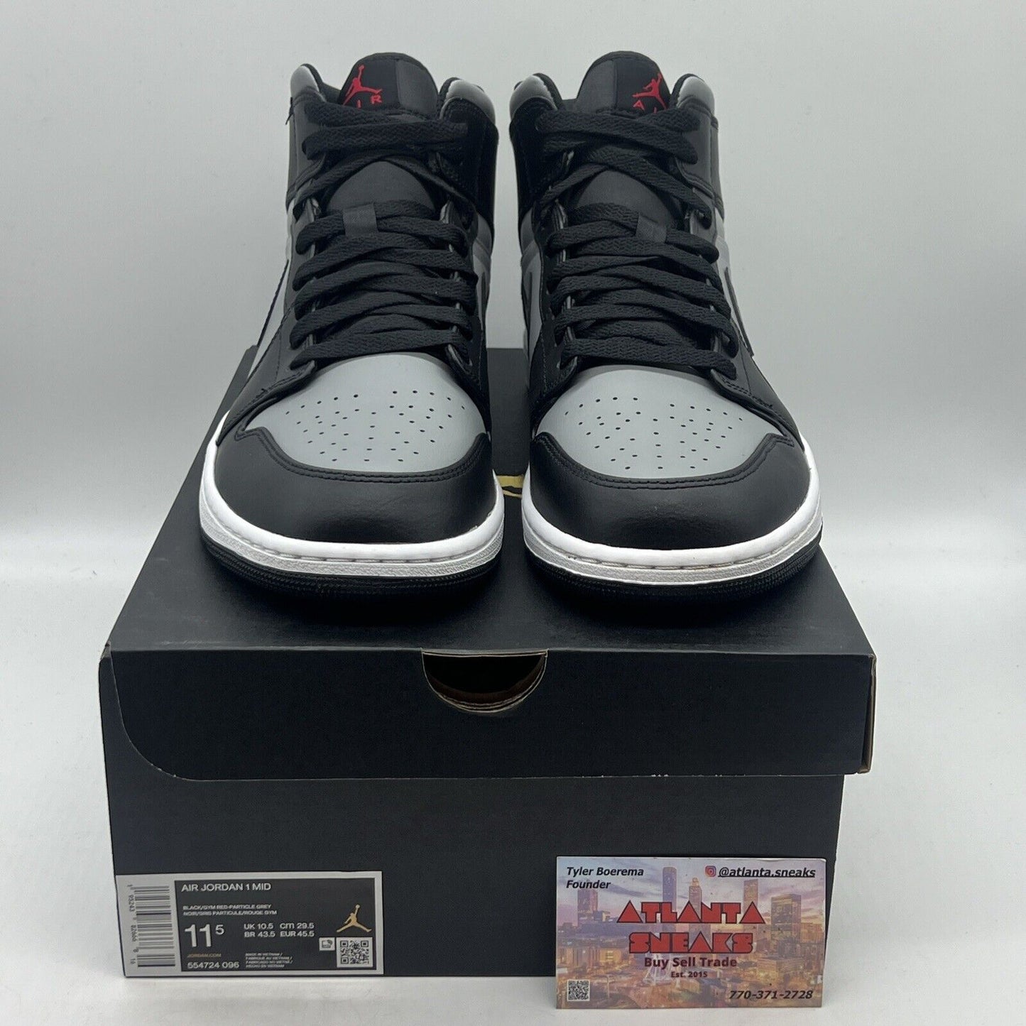 Size 11.5 - Jordan 1 Mid Shadow Brand New Og All Black White Grey Red DS