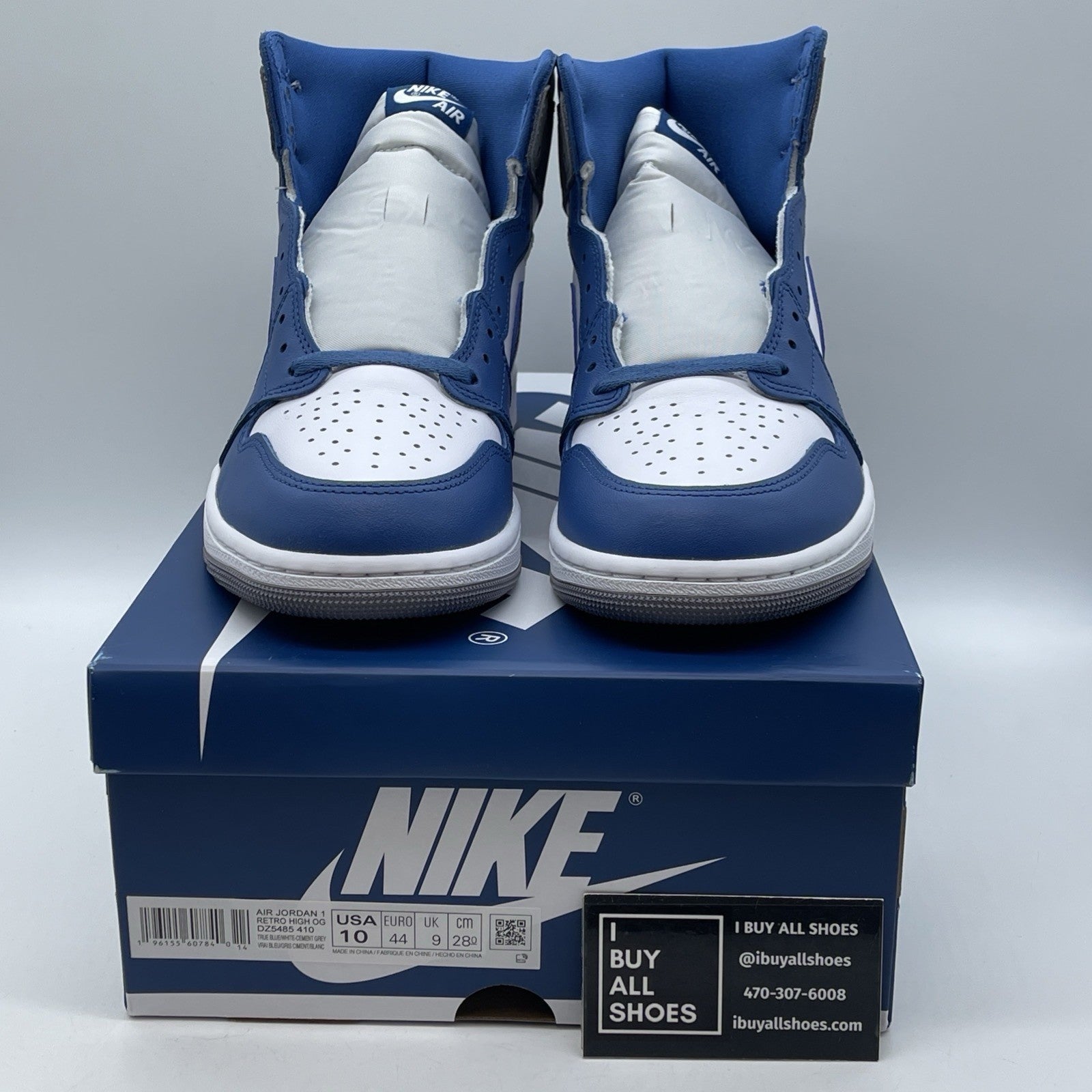 Size 10 - Jordan 1 Retro OG High True Blue White Grey Leather (DZ5486-410)