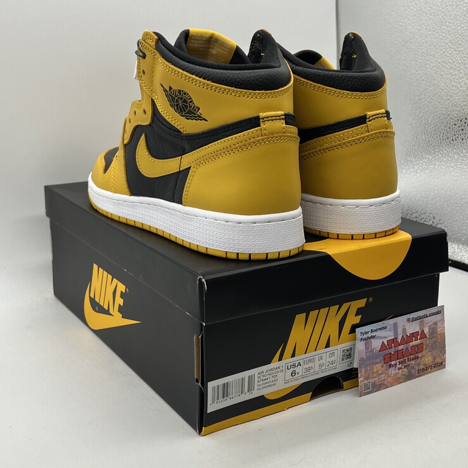 Size 6 - Jordan 1 Retro OG High Pollen Black Yellow Leather White (575441-701)