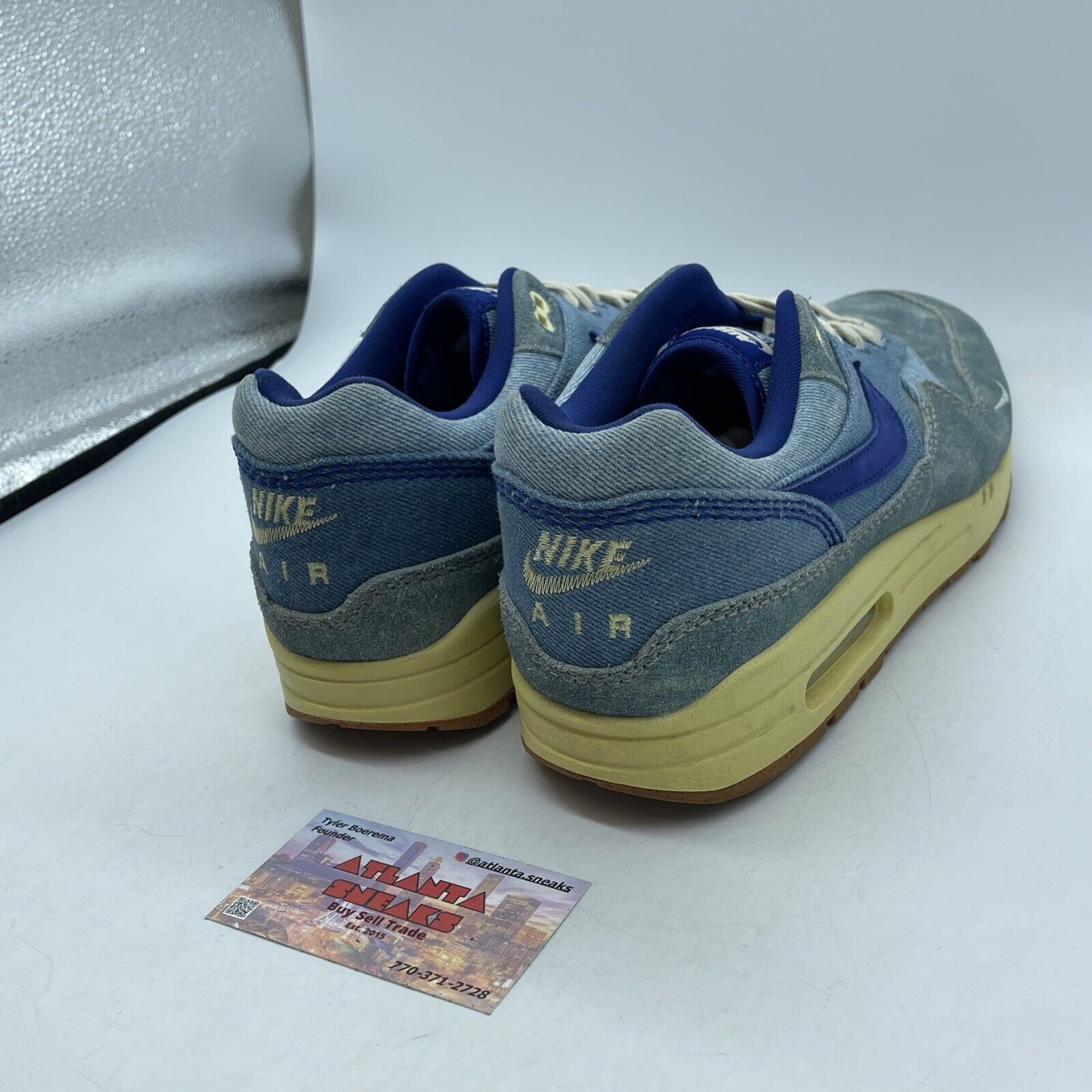 Size 11 - Nike Air Max 1 Premium Dirty Denim 2022 Blue Yellow Suede (DV3050-300)