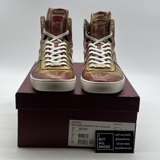 Size 12D - Bally Mens Eroy Red / Gold Patten Leather High Tops Sneakers