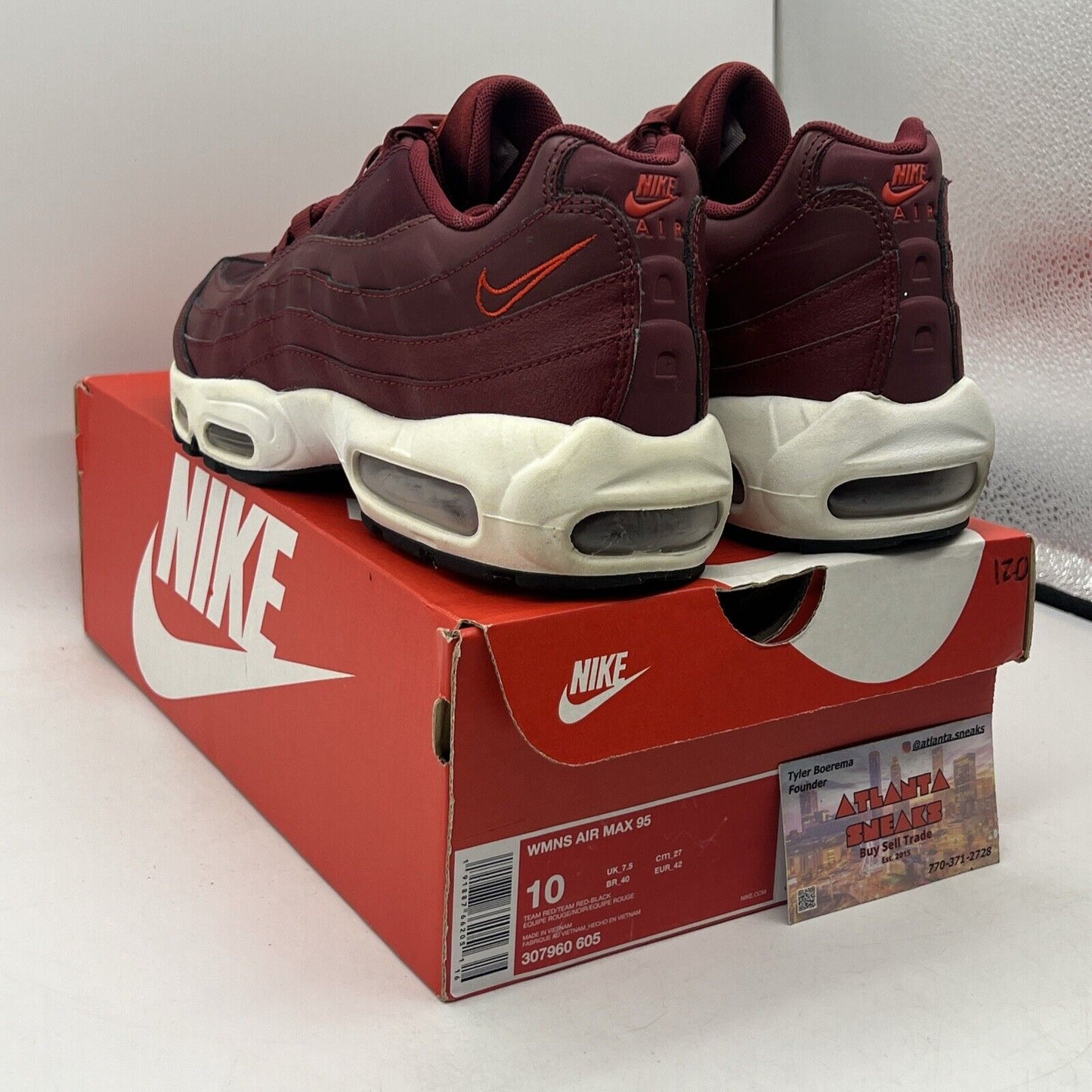 Size 10 - Nike Air Max 95 Team Red W Leather Maroon (307960-605)