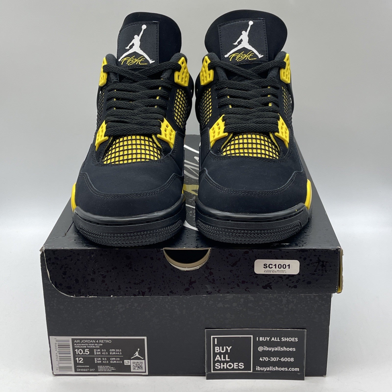 Size 10.5 - Jordan 4 Retro Mid Thunder Black Yellow White Suede (DH6927-017)