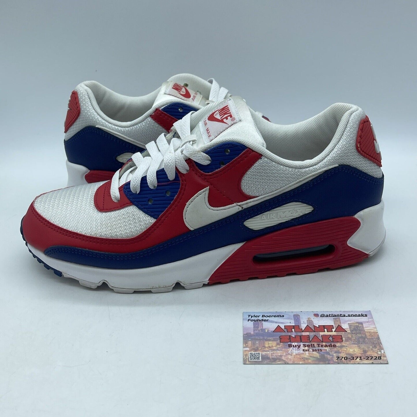 Size 10.5 - Nike Air Max 90 USA White Blue Red Suede Leather (CW5456-100)