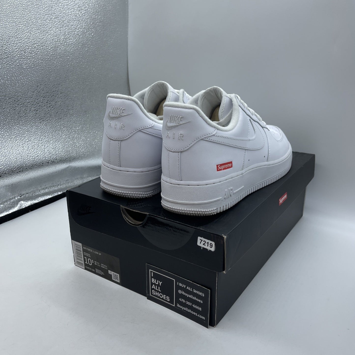 Size 10.5 - Nike Air Force 1 x Supreme Low Box Logo - White (CU9225-100)