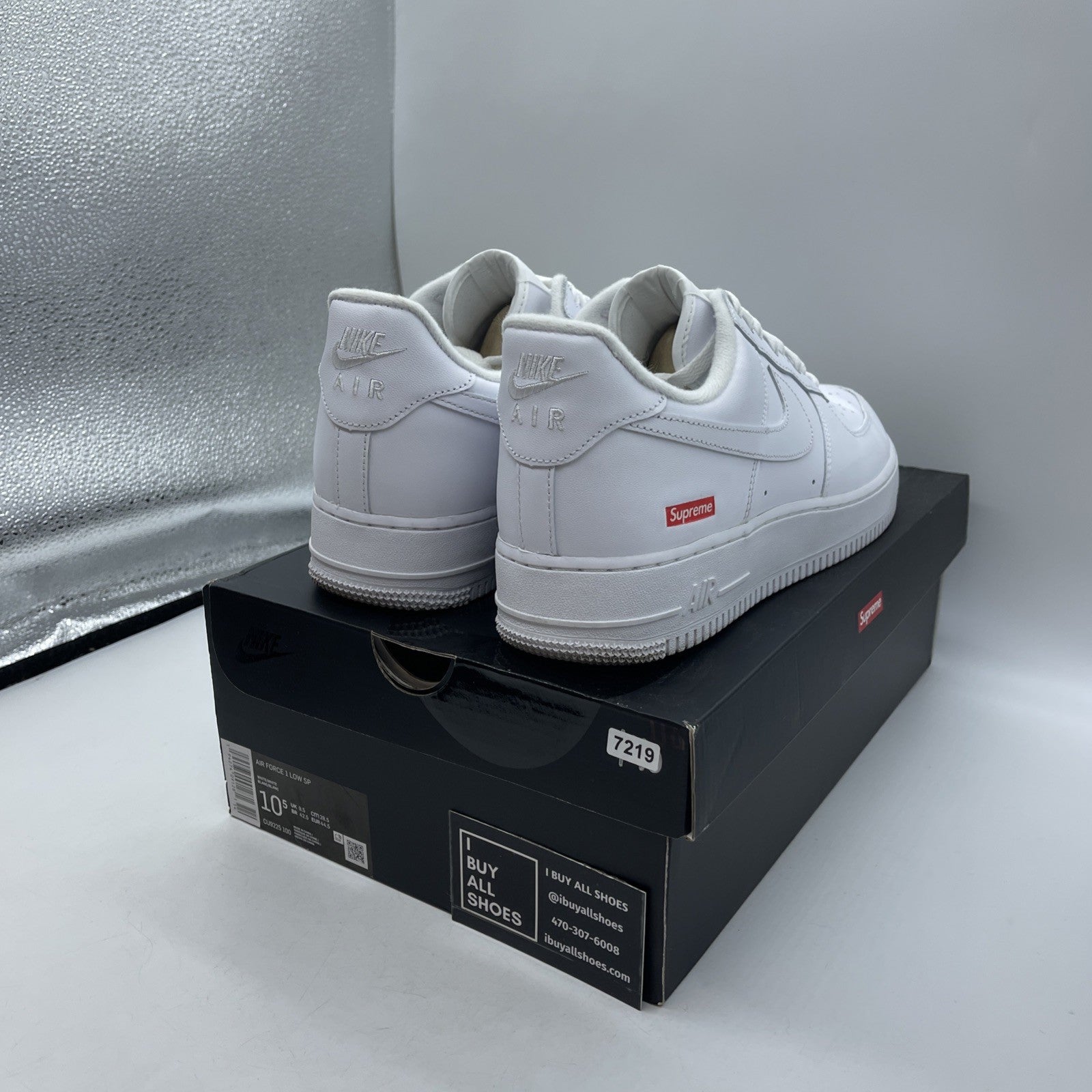 Size 10.5 - Nike Air Force 1 x Supreme Low Box Logo - White (CU9225-100)