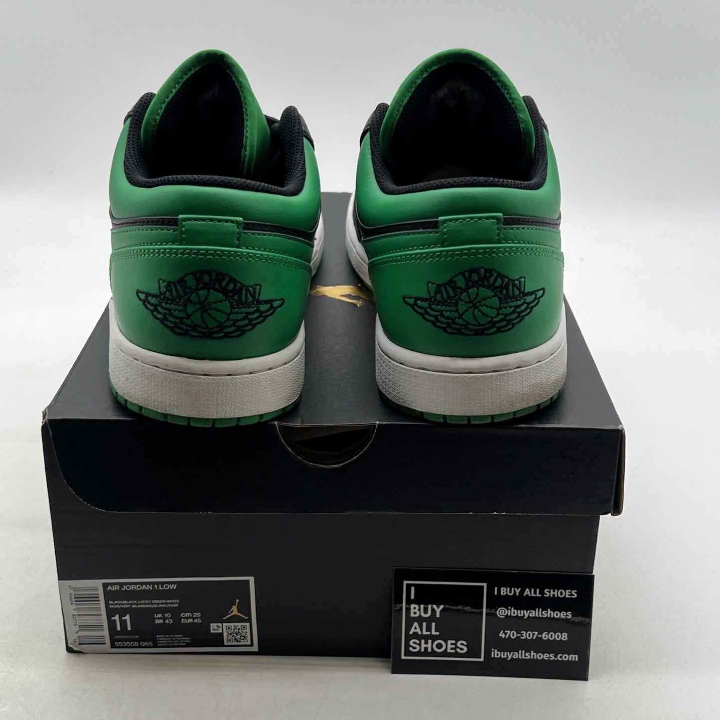 Size 11 - Air Jordan 1 Low Black Lucky Green (553558-065)
