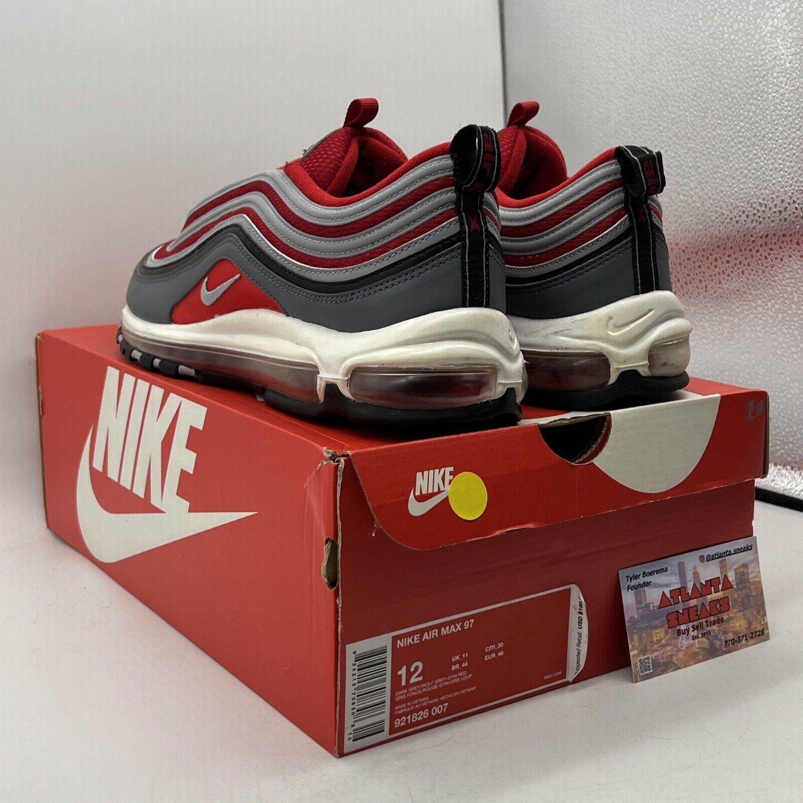 Size 12 - Nike Air Max 97 Gym Red Grey White Black Leather (921826-007)