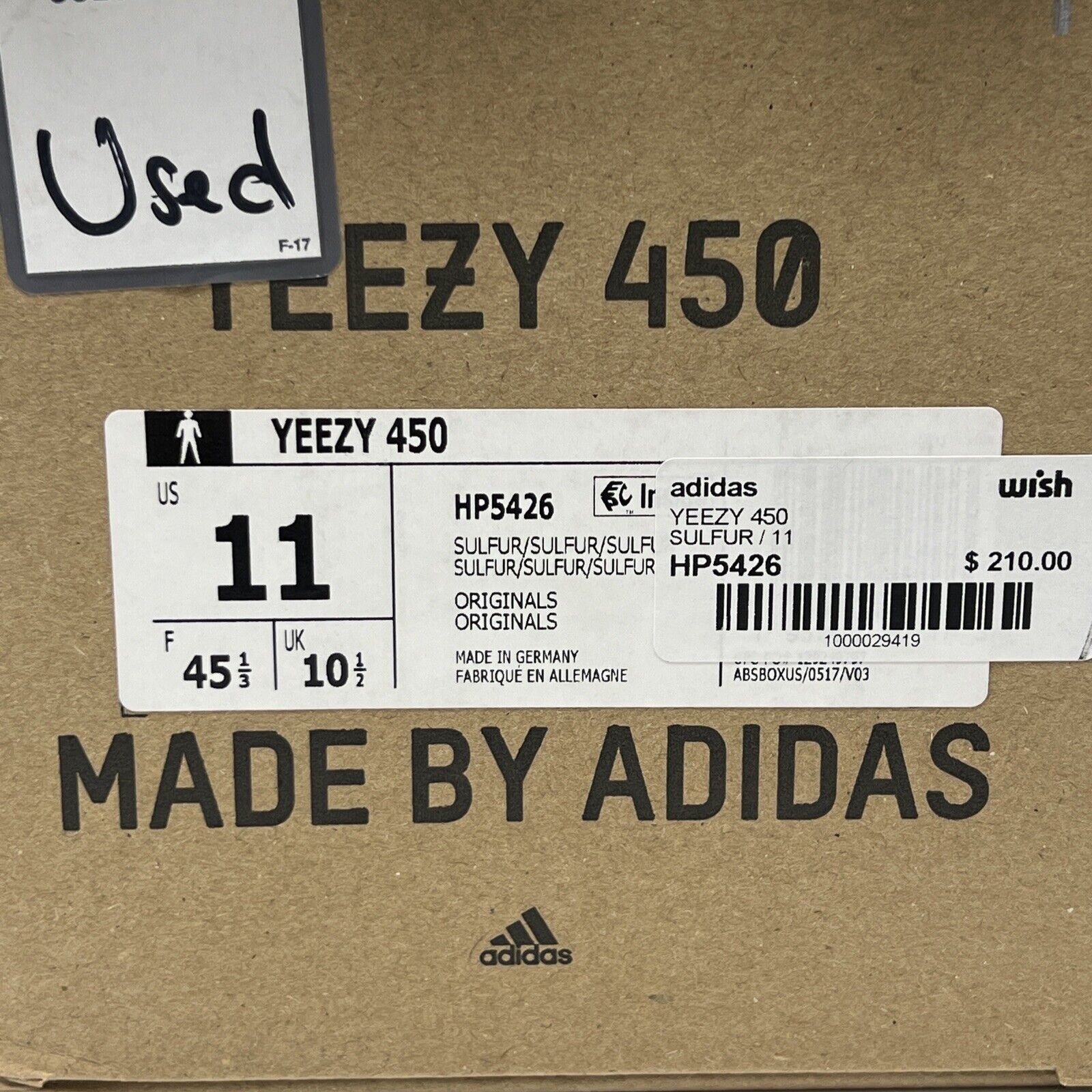 Size 11 - adidas Yeezy 450 Sulfur (HP5426)