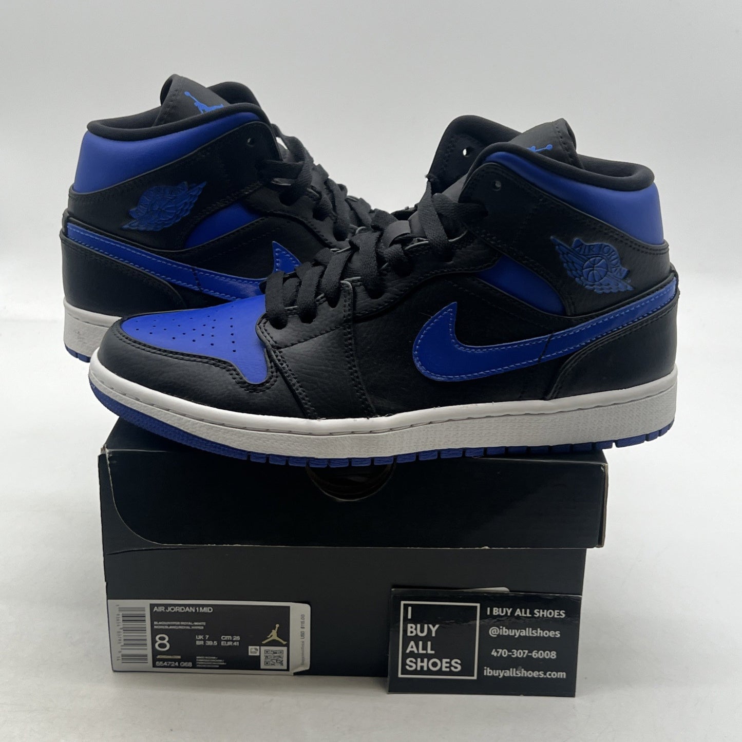 Size 8 - Air Jordan 1 Mid Black Hyper Royal (554724-068)