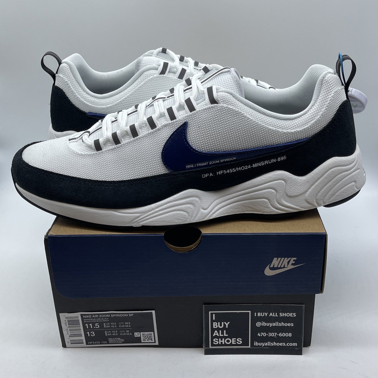 Size 11.5 - Nike Fragment Design x Air Zoom Spiridon White Blue Void HF5455-100