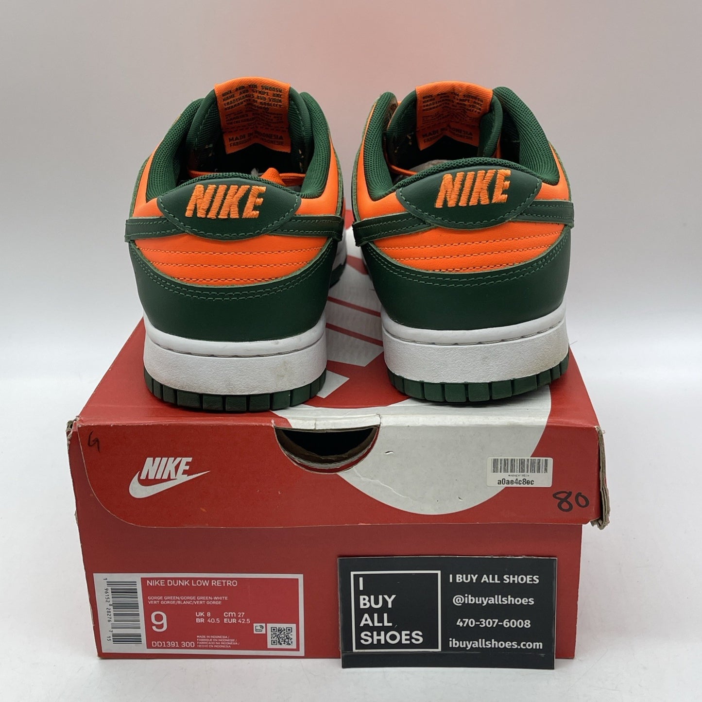 Size 9 - Nike Dunk Low Miami Hurricanes Green Orange Leather (DD1391-300)