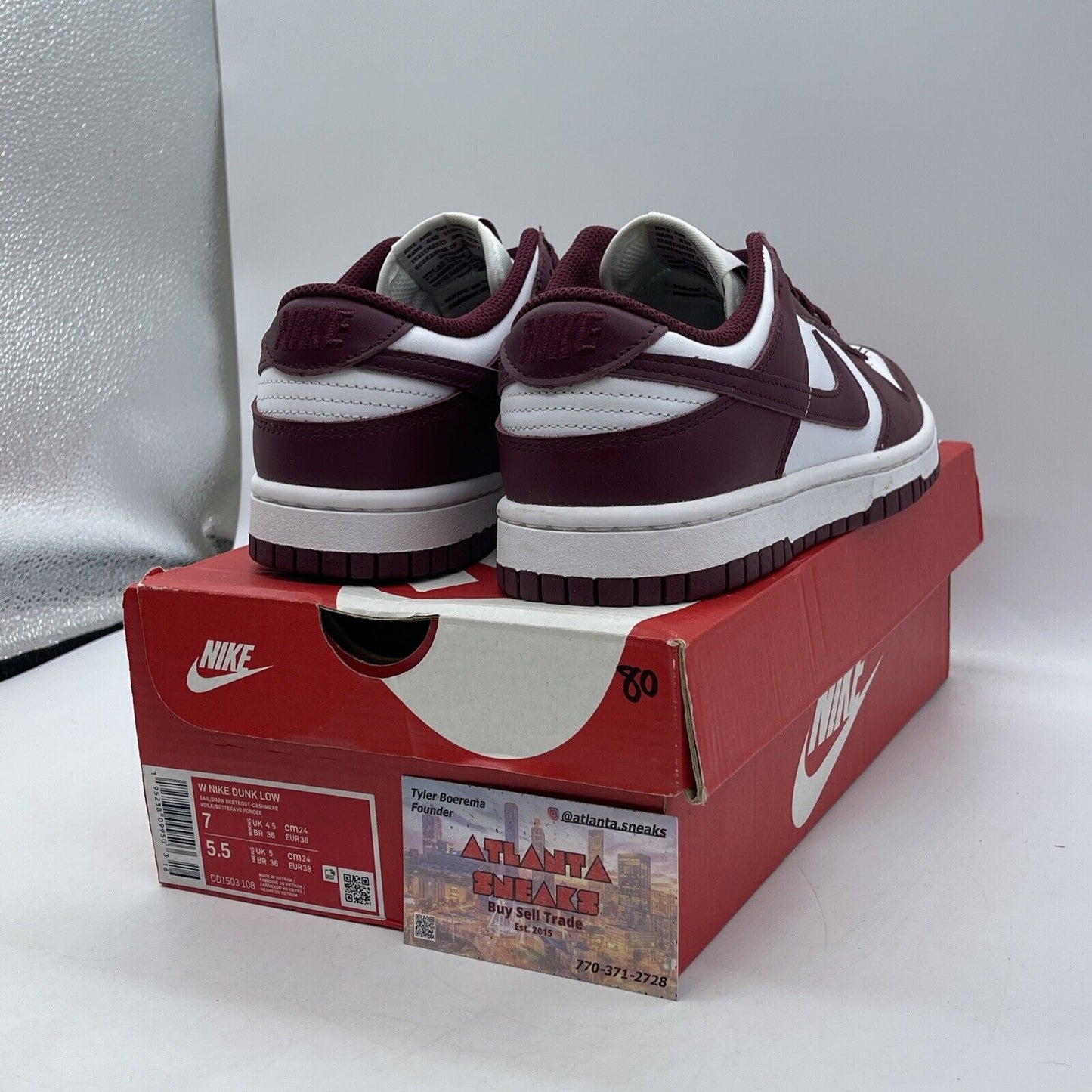 Size 7W - Nike Dunk Low Dark Beetroot  Burgundy White Leather (DD1503-108)