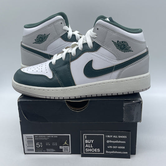 Size 5.5Y - Air Jordan 1 Mid SE ‘Oxidized Green Grey White Leather (FQ8088-103)