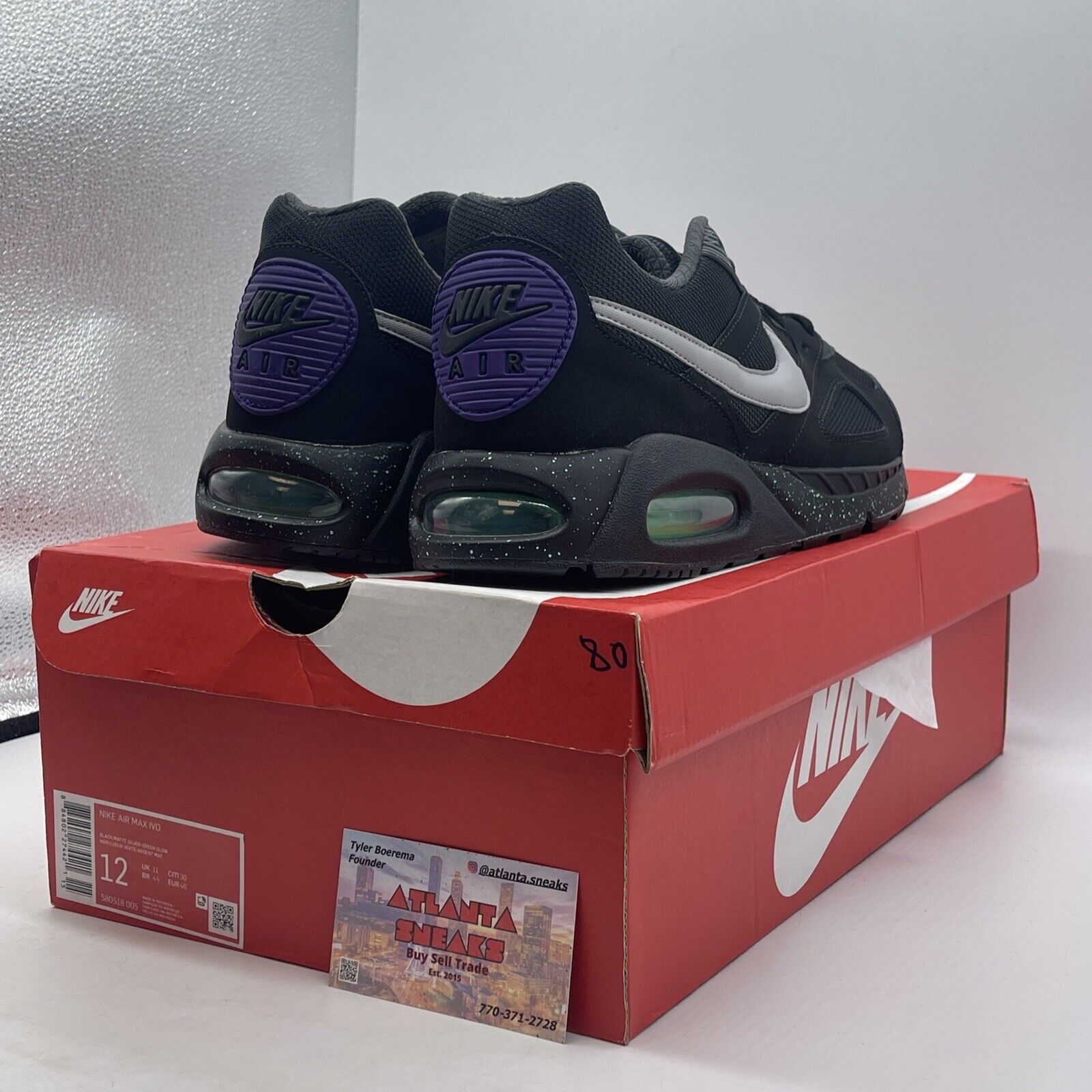 Size 12 - Nike Air Max IVO Black Metallic Silver Black Green Suede (580518-005)