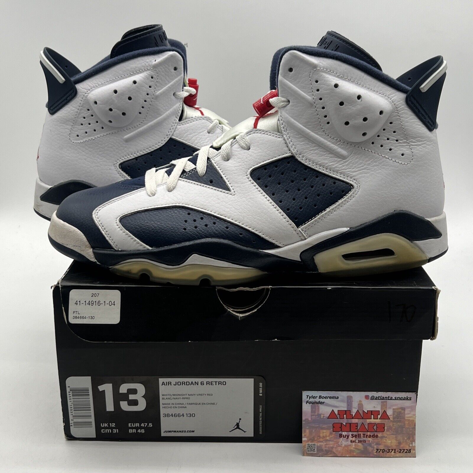 Size 13 - Air Jordan 6 Retro 2012 Olympic Navy White Leather (384664-130)