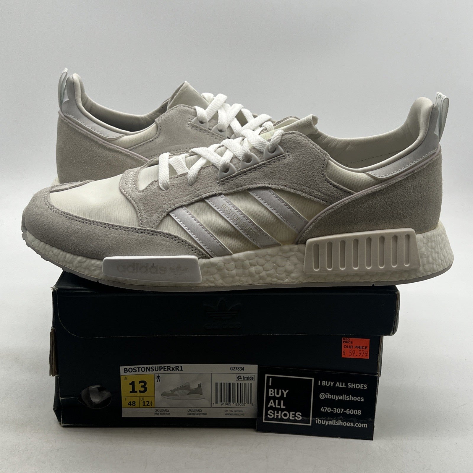 Size 13 - adidas Boston Super R1 Triple White (G27834)