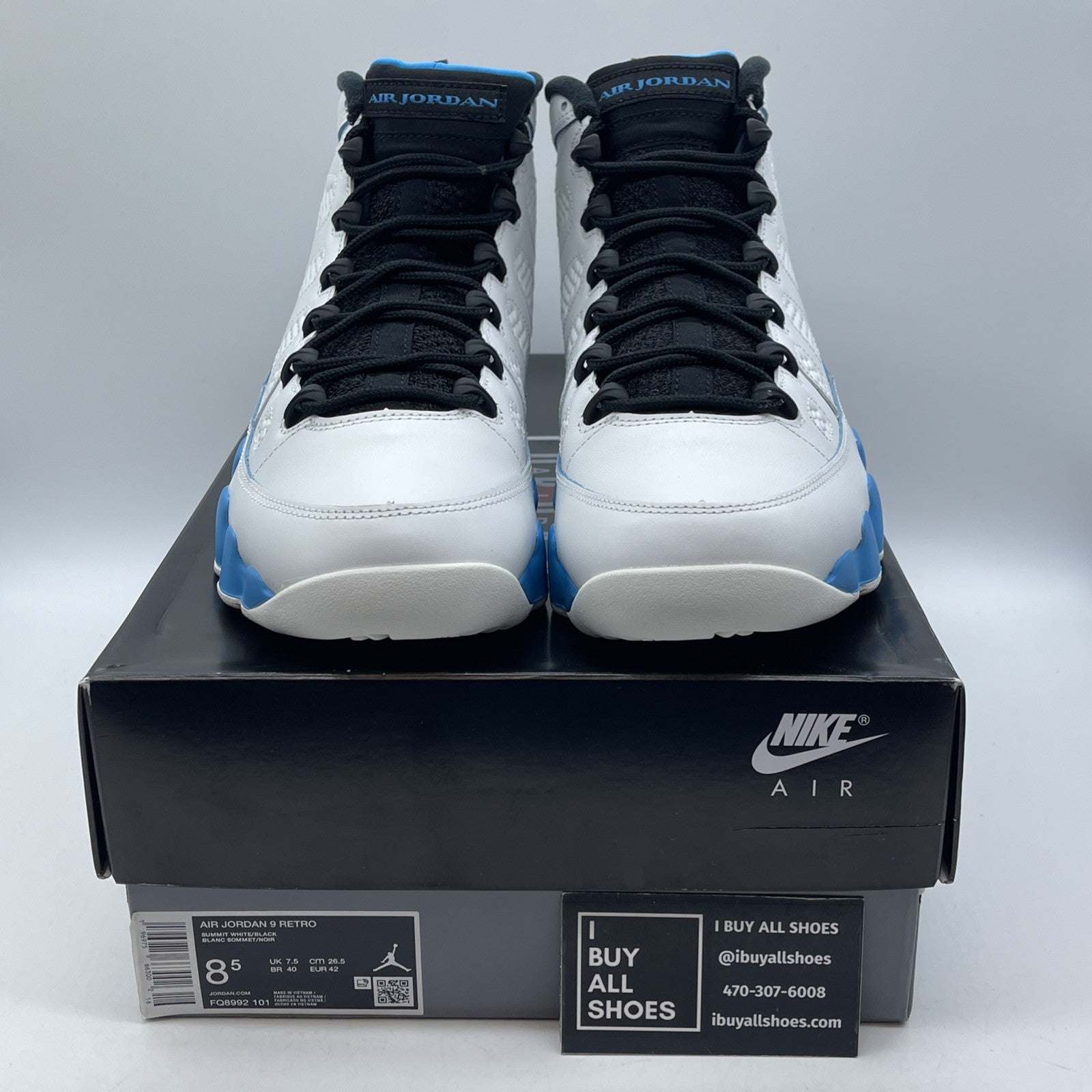Size 8.5 - Air Jordan 9 Retro 2024 Powder Blue White Leather (FQ8992-101)