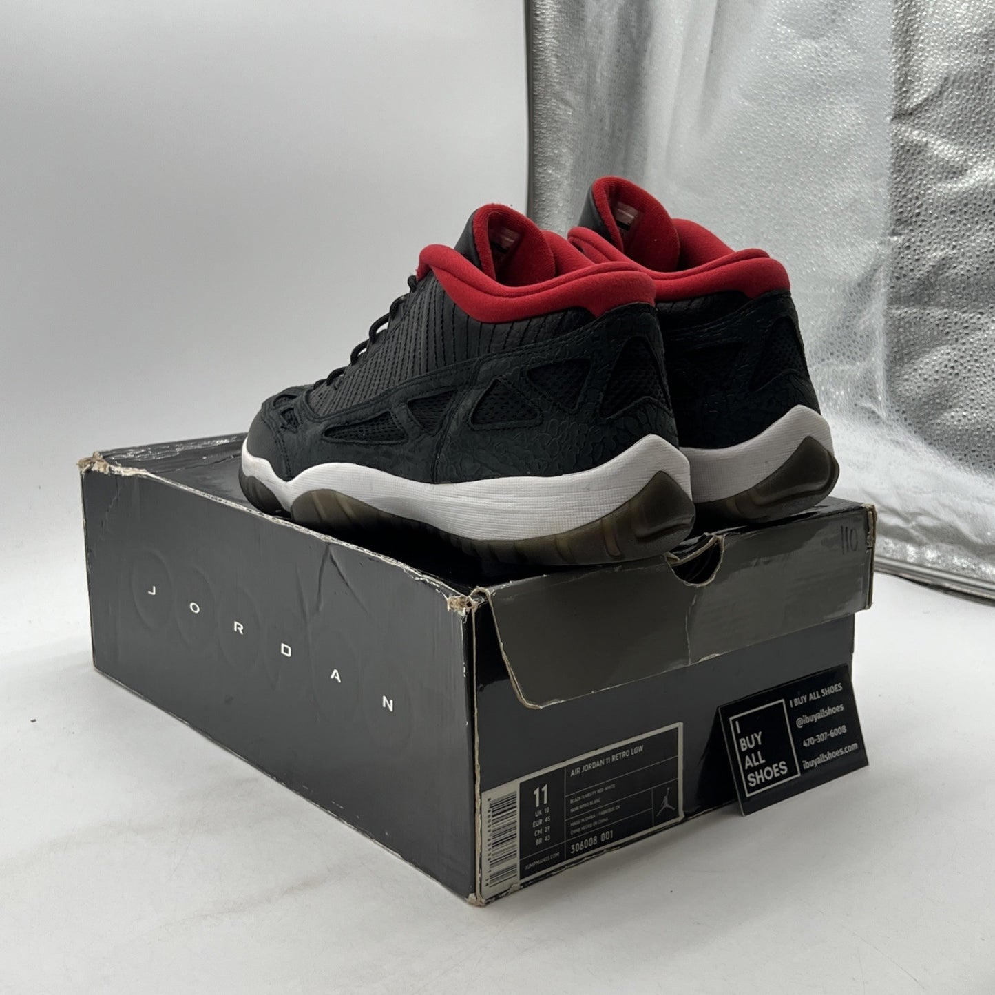 Size 11 - Air Jordan 11 Retro IE 2011 Low Black Charcoal Red (306008-001)