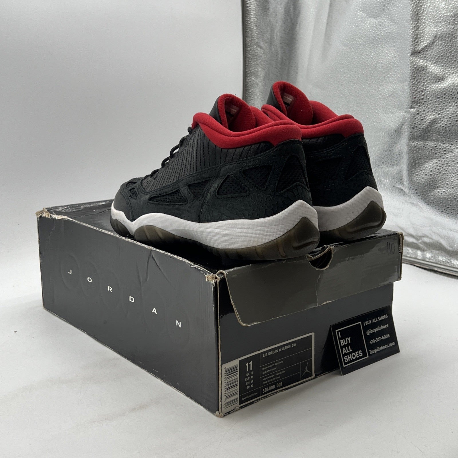 Size 11 - Air Jordan 11 Retro IE 2011 Low Black Charcoal Red (306008-001)