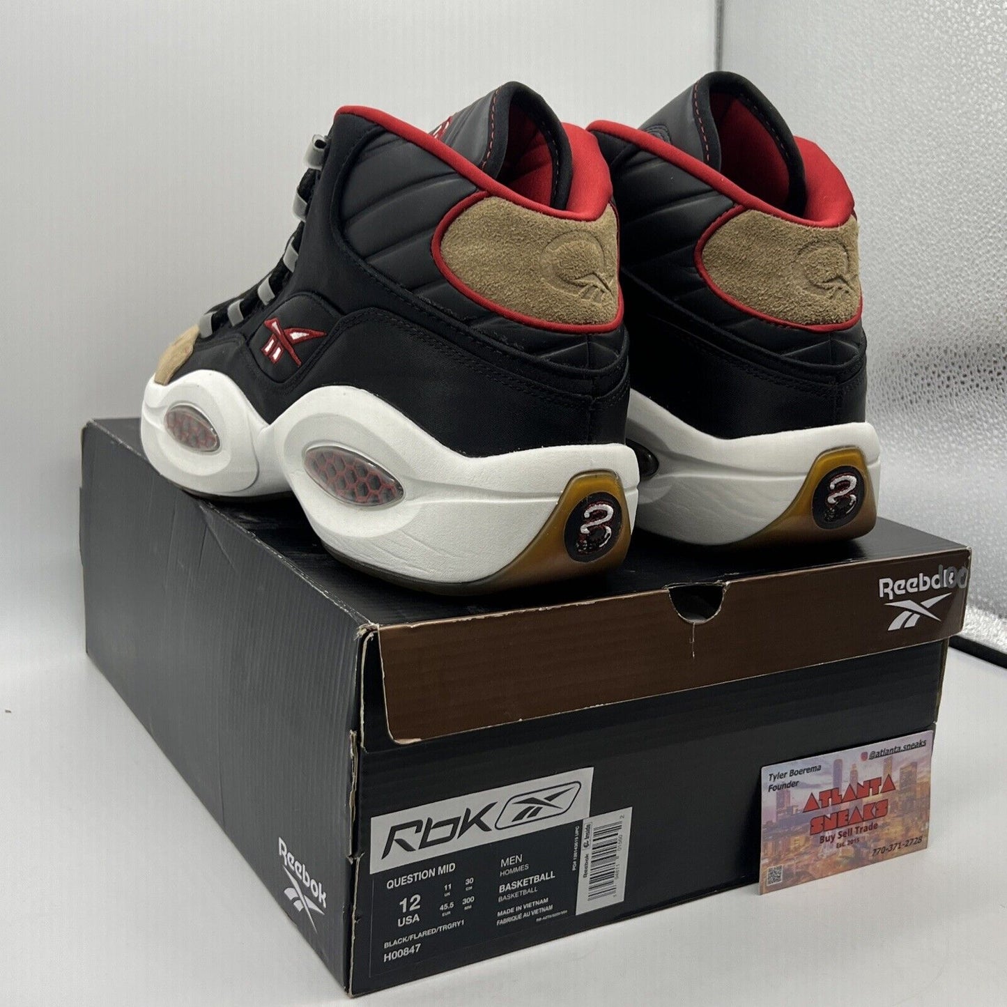 Size 12 - Reebok Question Mid 76ers Alternate Black Red White Gum Leather Suede