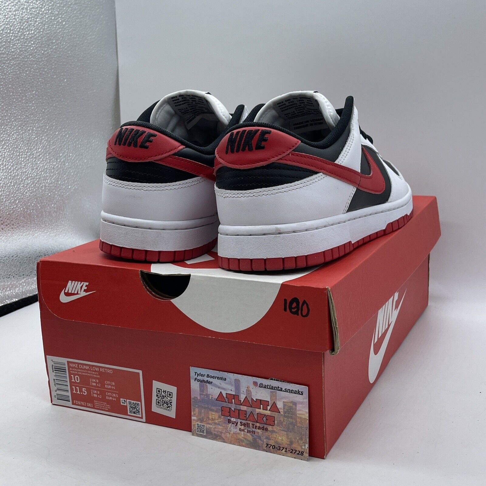 Size 10 - Nike Dunk Low White Black Red Leather (FD9762-061)