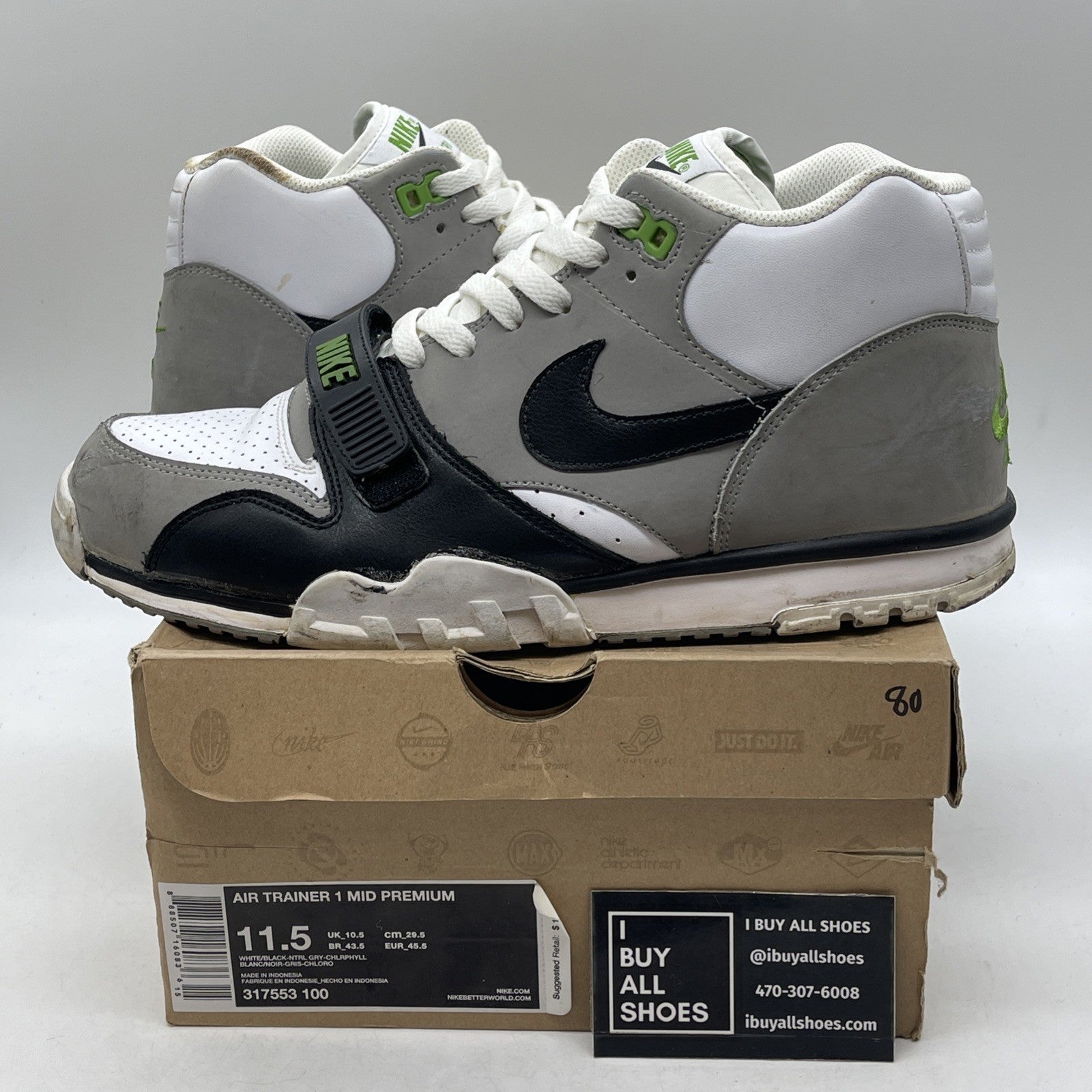 Size 11.5 - Nike Air Trainer 1 Premium Mid Chlorophyll (317553-100)