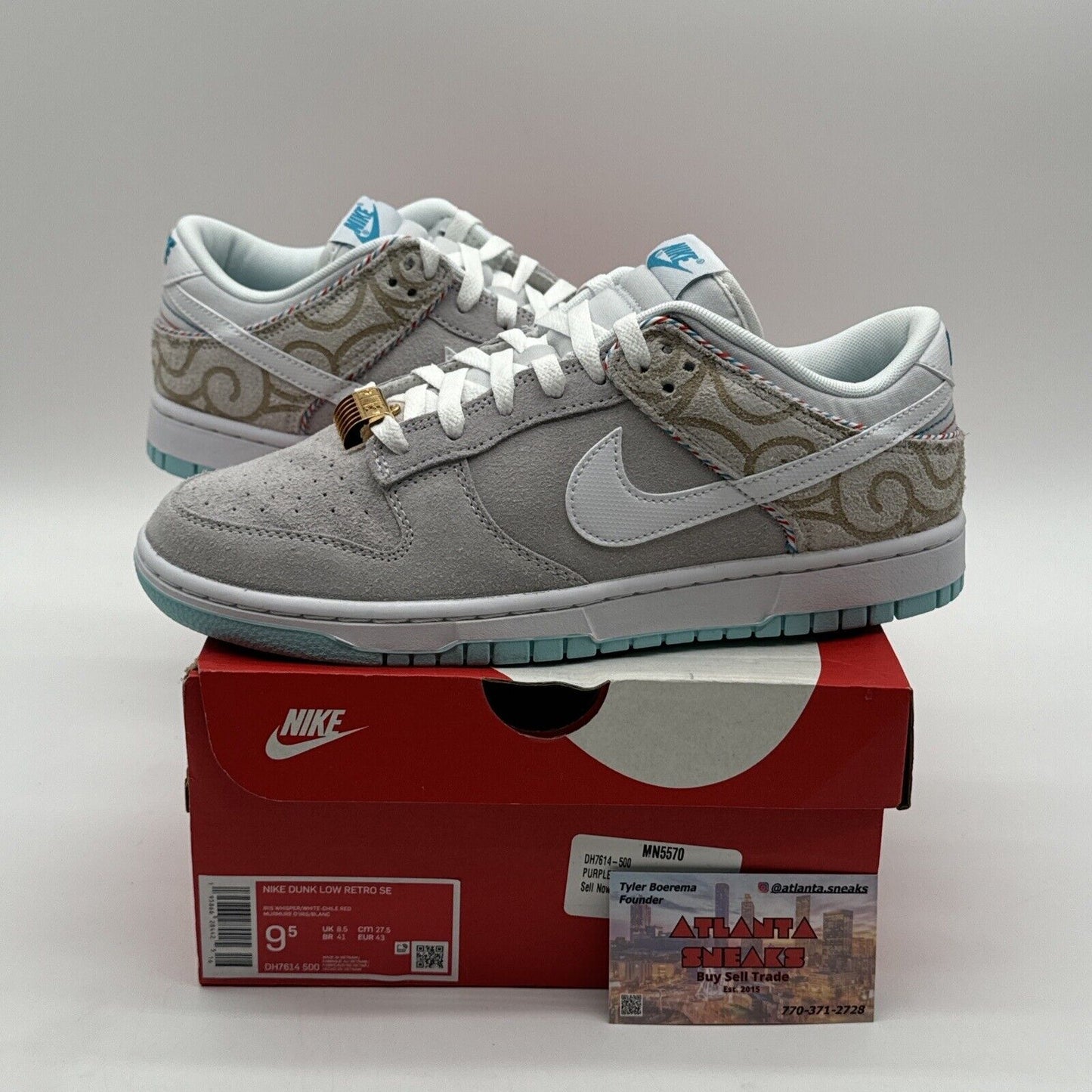 Size 9.5 - Nike Dunk Low Retro SE Barber Shop - Gray Suede Premium New Blue