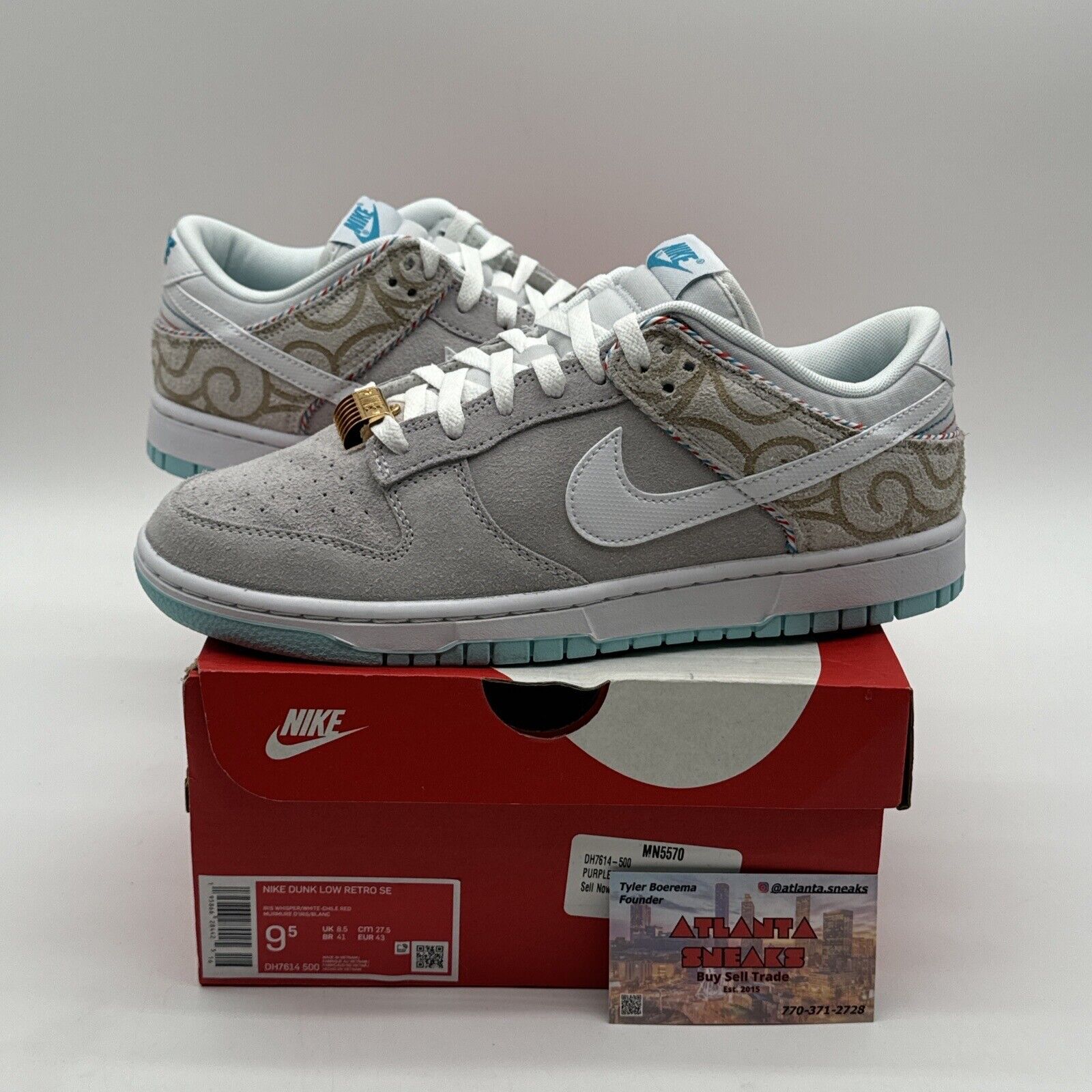 Size 9.5 - Nike Dunk Low Retro SE Barber Shop - Gray Suede Premium New Blue