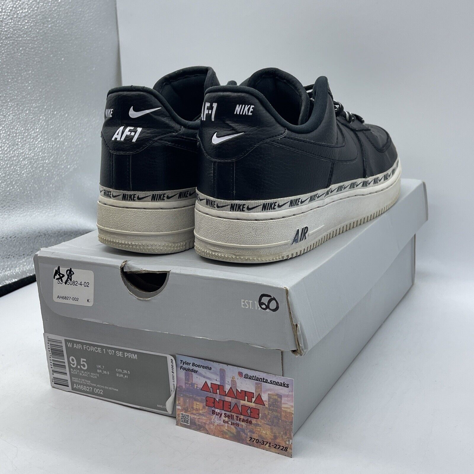 Size 9.5 - Nike Air Force 1 Low Ribbon Pack Black White Leather (AH6827-002)